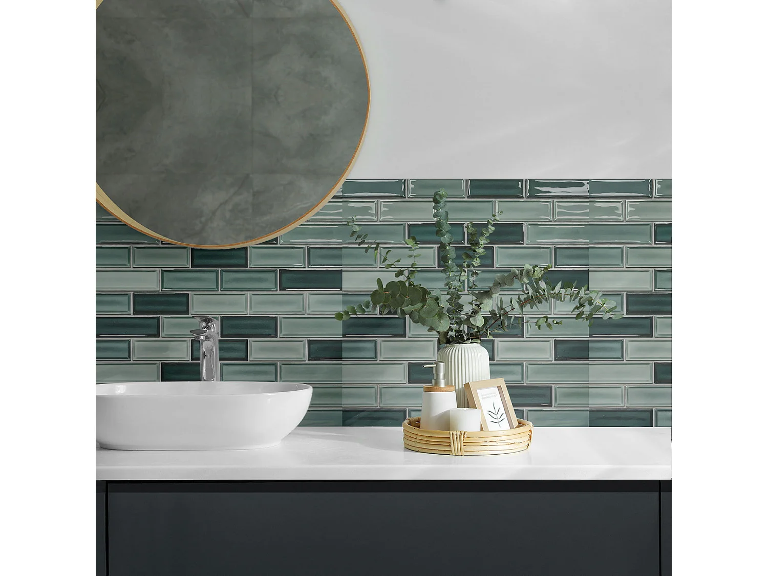 Wandpaneel selbstklebend, Wandverkleidung innen - 4 x 50 x 50 cm - Rechteckiges Mosaik in Farbtönen