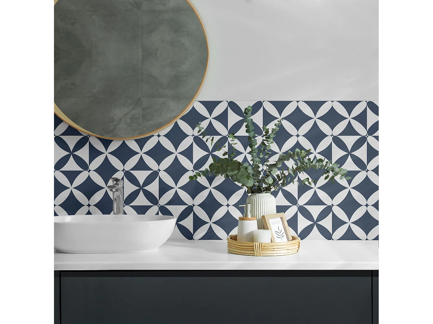 Wandpaneel selbstklebend, Wandverkleidung innen - 4 x 50 x 50 cm - Geometrisches Blumenmuster