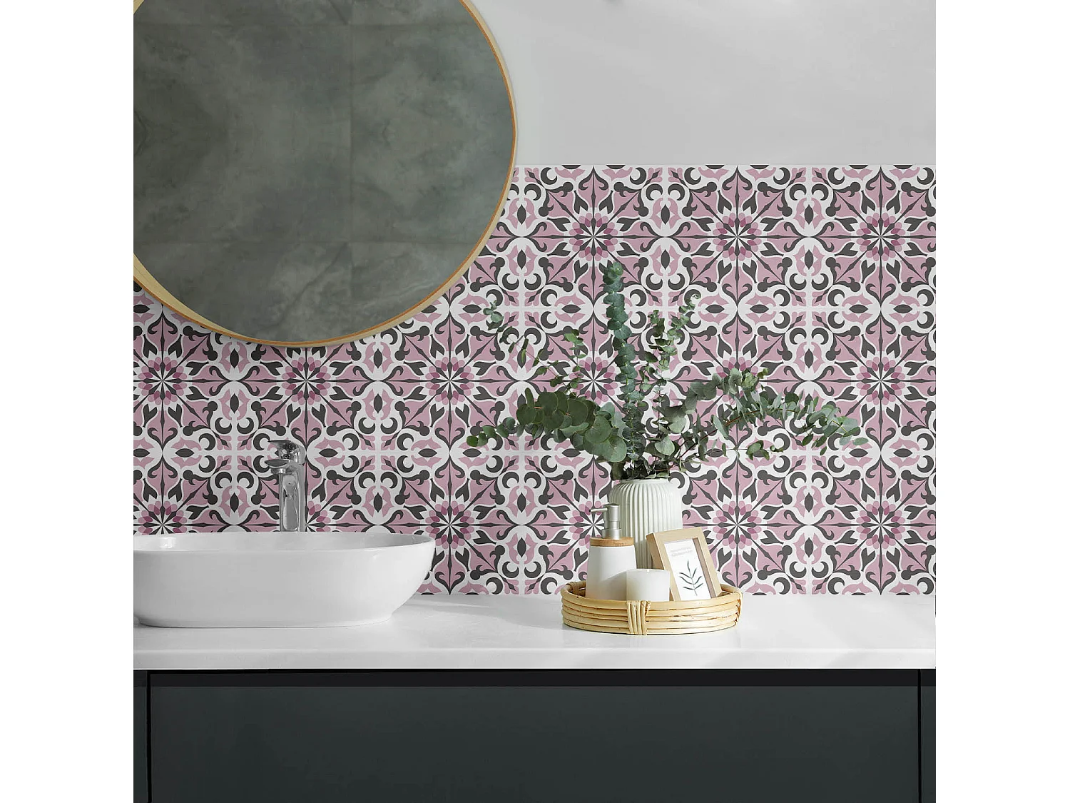 Panneaux muraux autocollants en vinyle imperméable - 10x40x20 cm - Motif végétal en symétrie