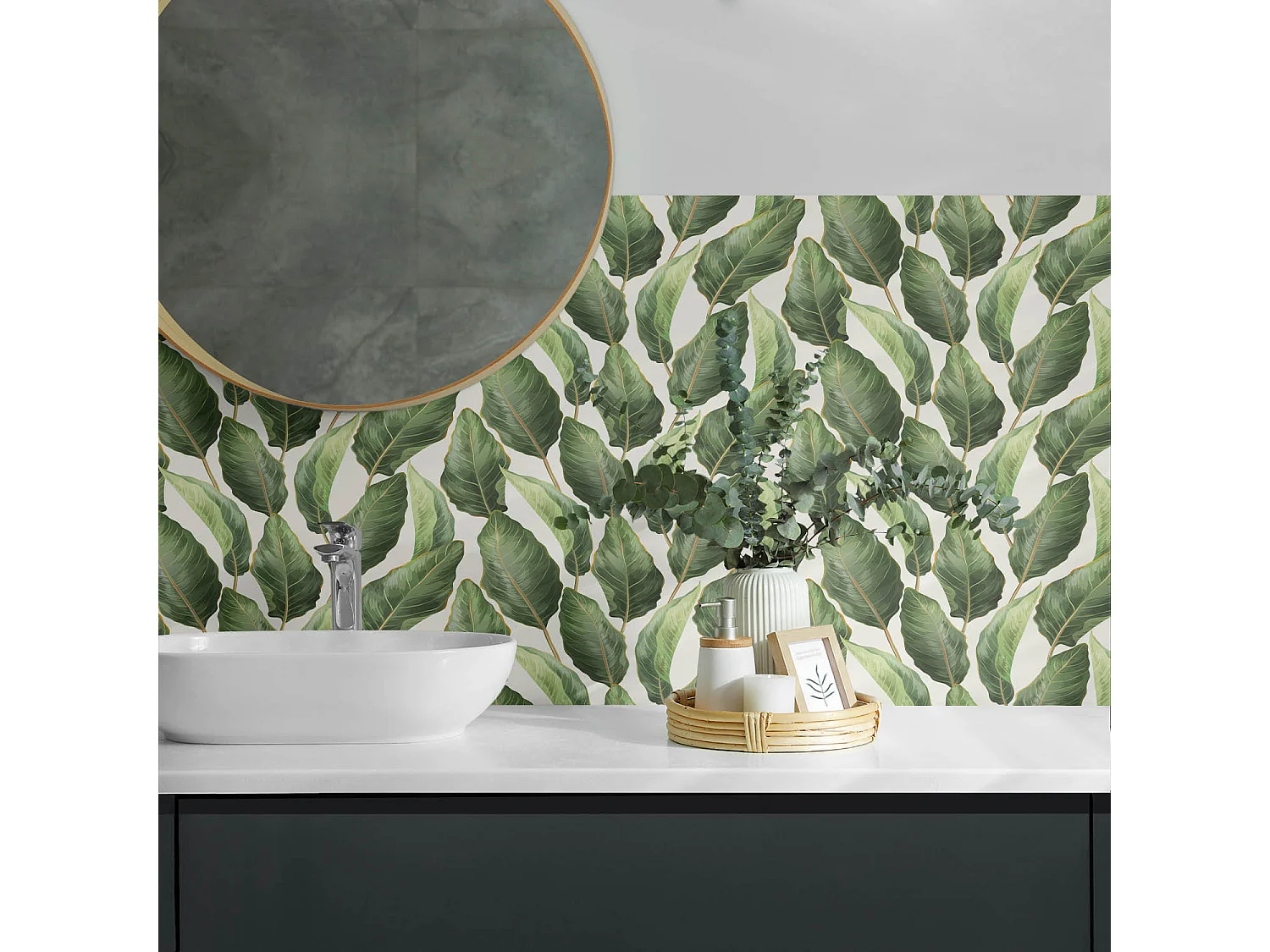 Wandpaneel selbstklebend, Wandverkleidung innen - 10x40x20 cm - Blätter im tropischen Stil