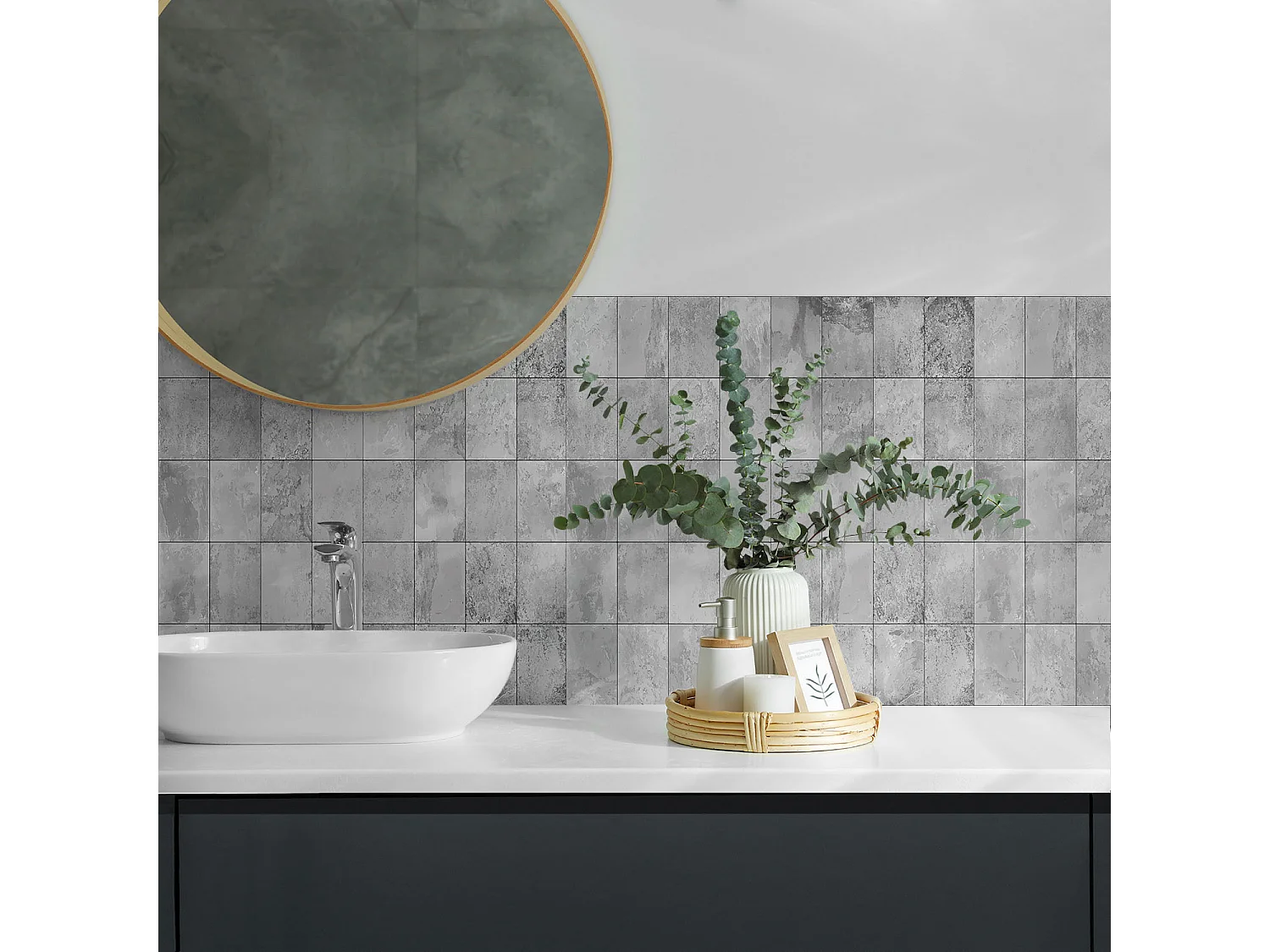 Panneaux muraux autocollants en vinyle imperméable - 4 x 50 x 50 cm - Texture de carrelage en mosaïque