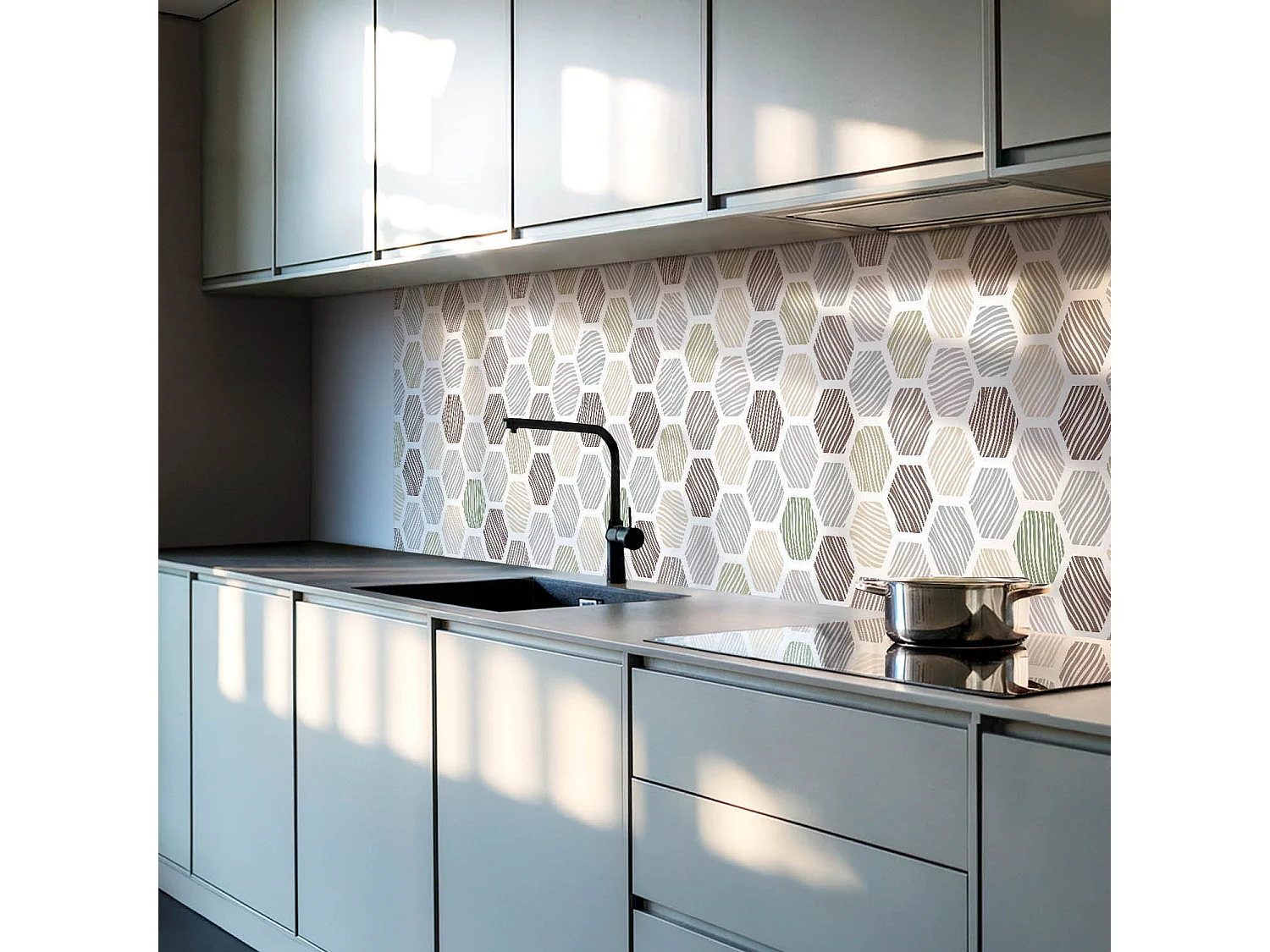 PVC wandpaneel, Vinyl wandverkleidung selbstklebend- 120x60 cm - Sechseckiges Muster mit Linien