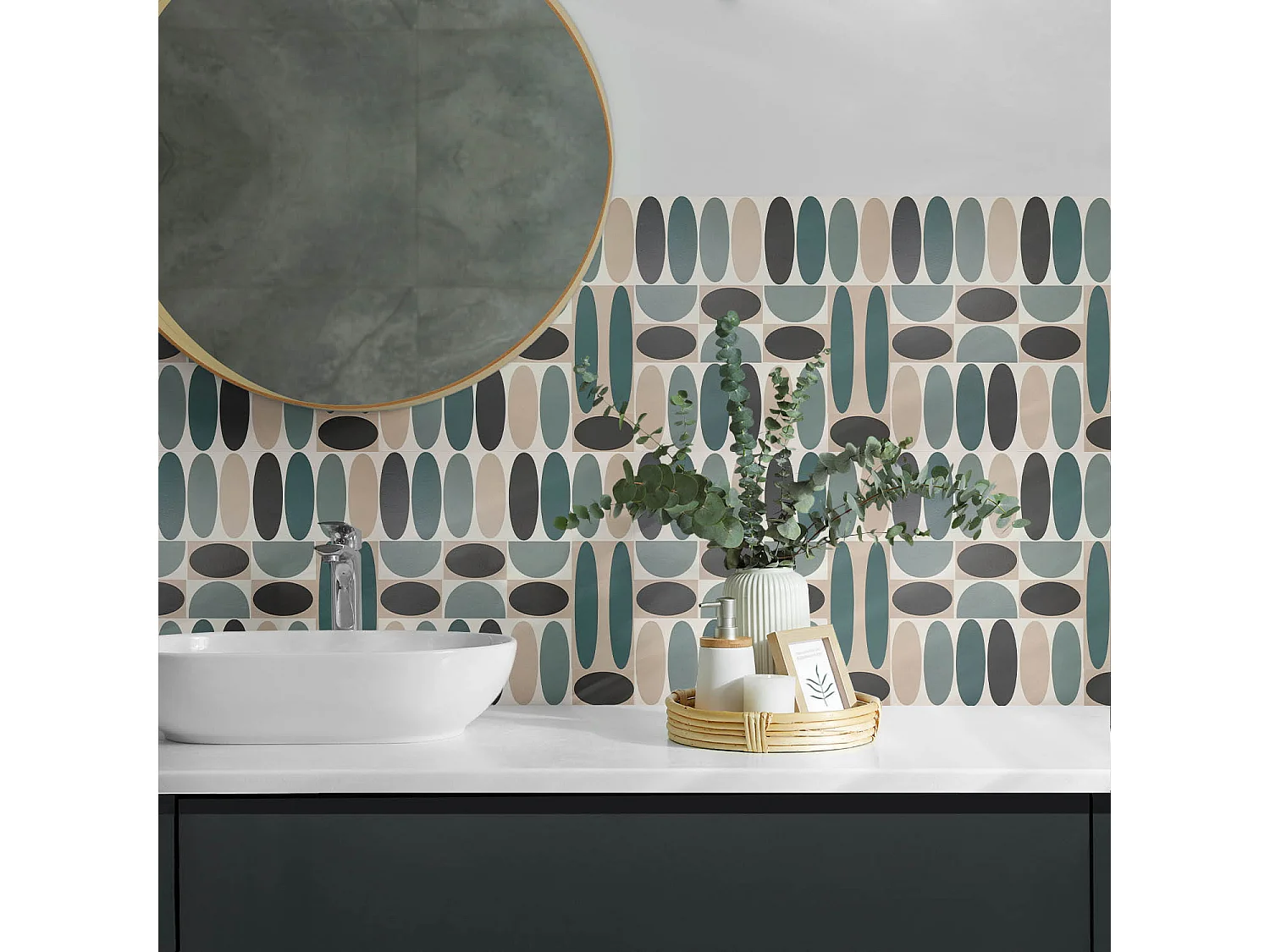 Wandpaneel selbstklebend, Wandverkleidung innen - 6x60x30 cm - Muster aus ovalen Formen