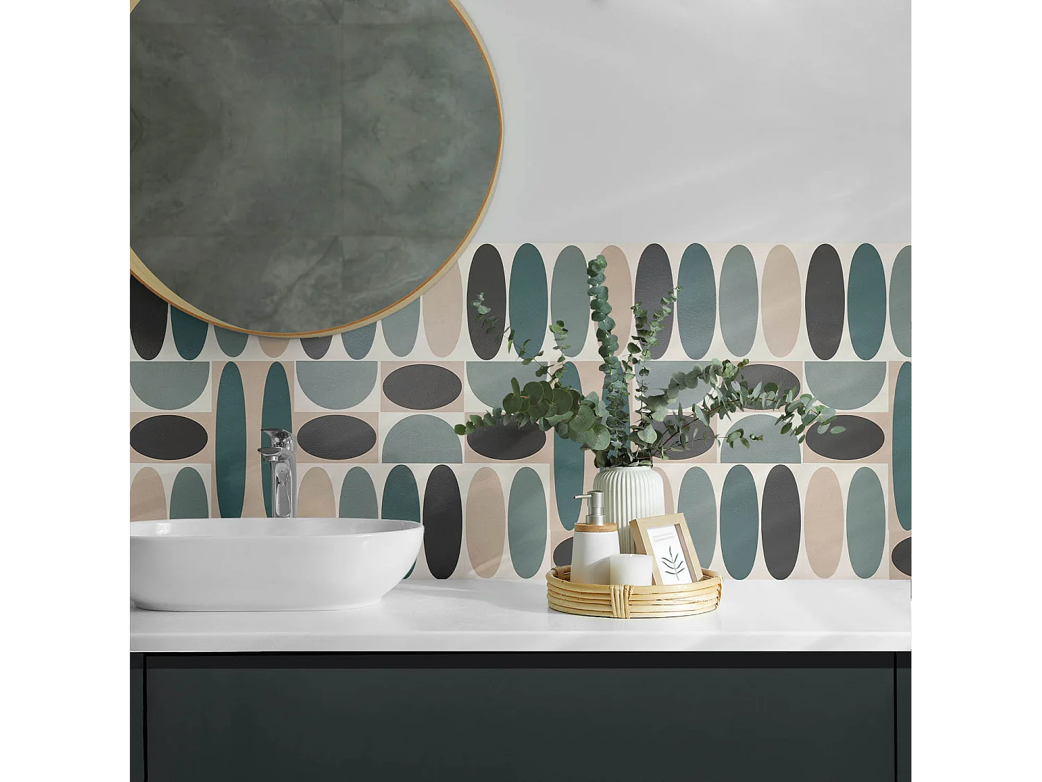 Wandpaneel selbstklebend, Wandverkleidung innen - 100x50 cm - Muster aus ovalen Formen