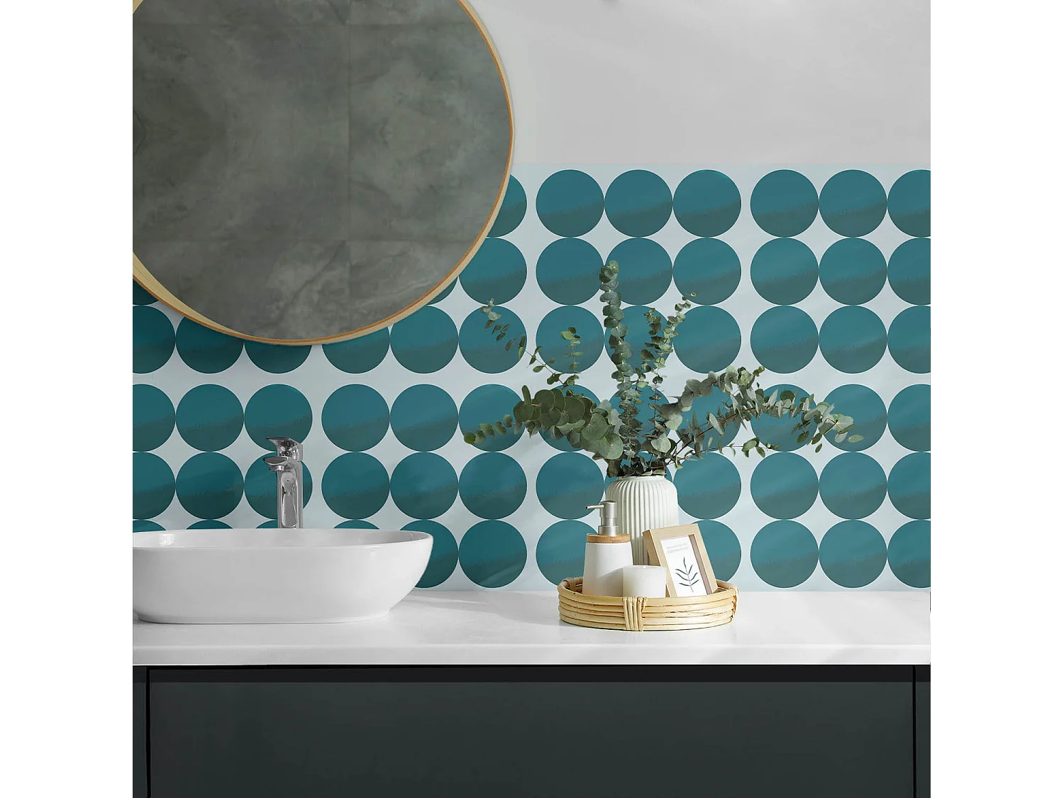 Panneaux muraux autocollants en vinyle imperméable - 6x60x30 cm - Disposition des cercles dans une grille