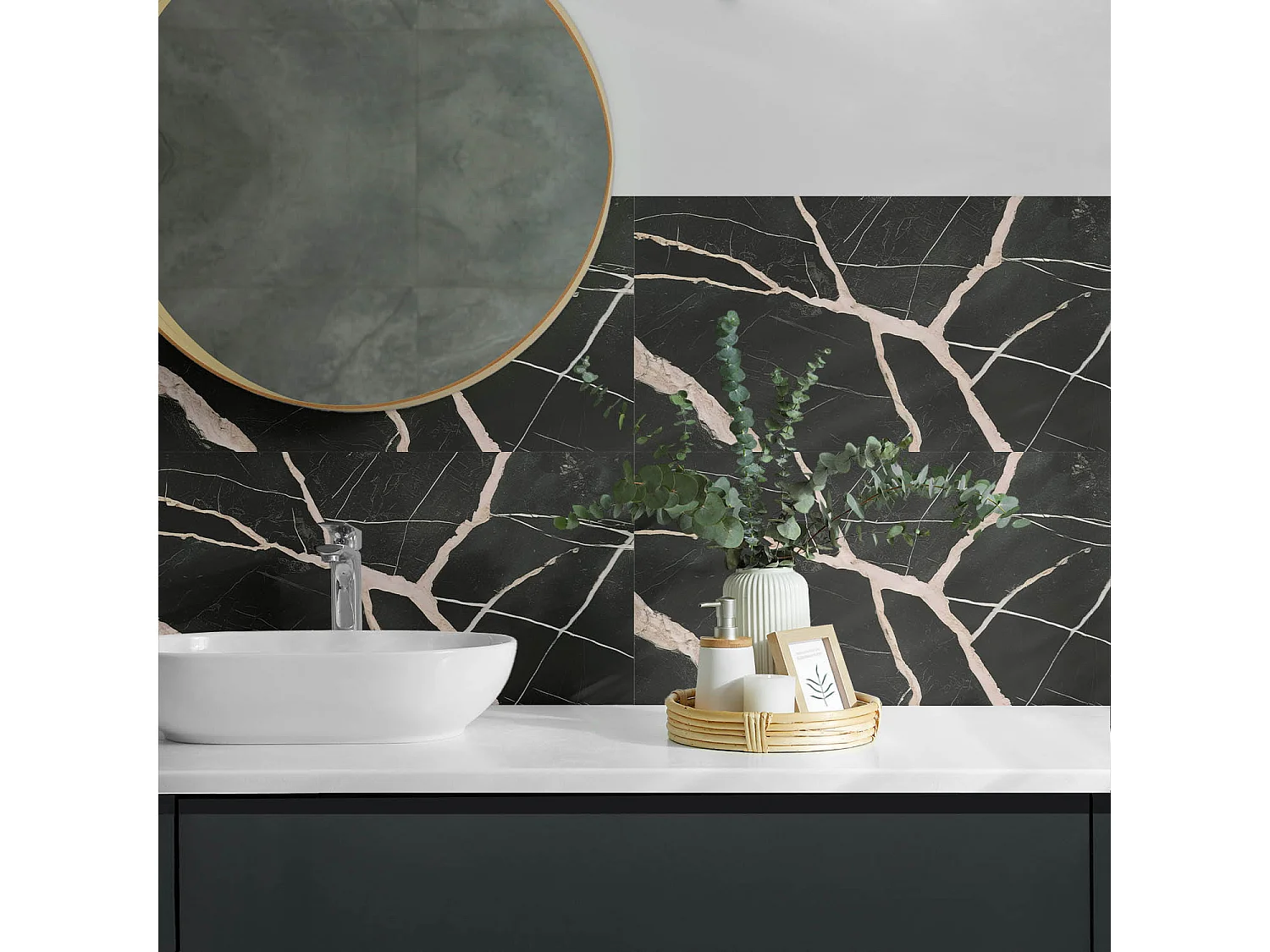 Panneaux muraux autocollants en vinyle imperméable - 6x60x30 cm - Modèle de marbre élégant