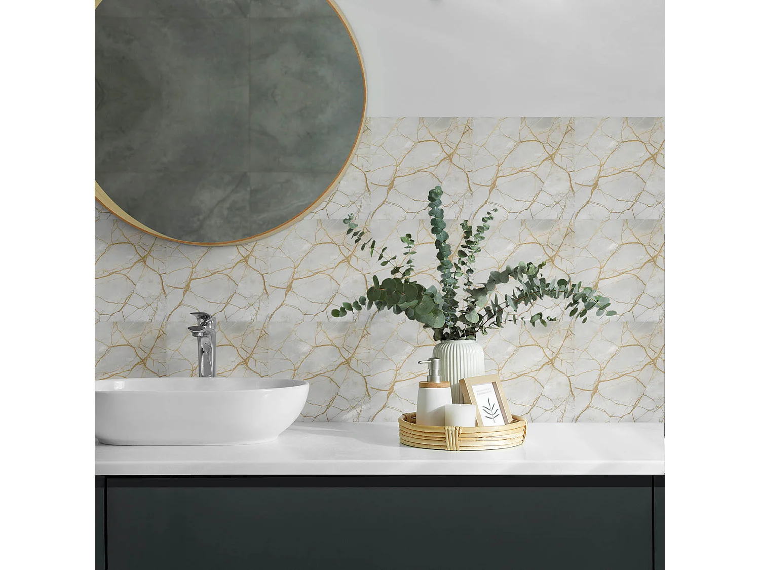 Wandpaneel selbstklebend, Wandverkleidung innen - 10x40x20 cm - Elegantes Marmormuster