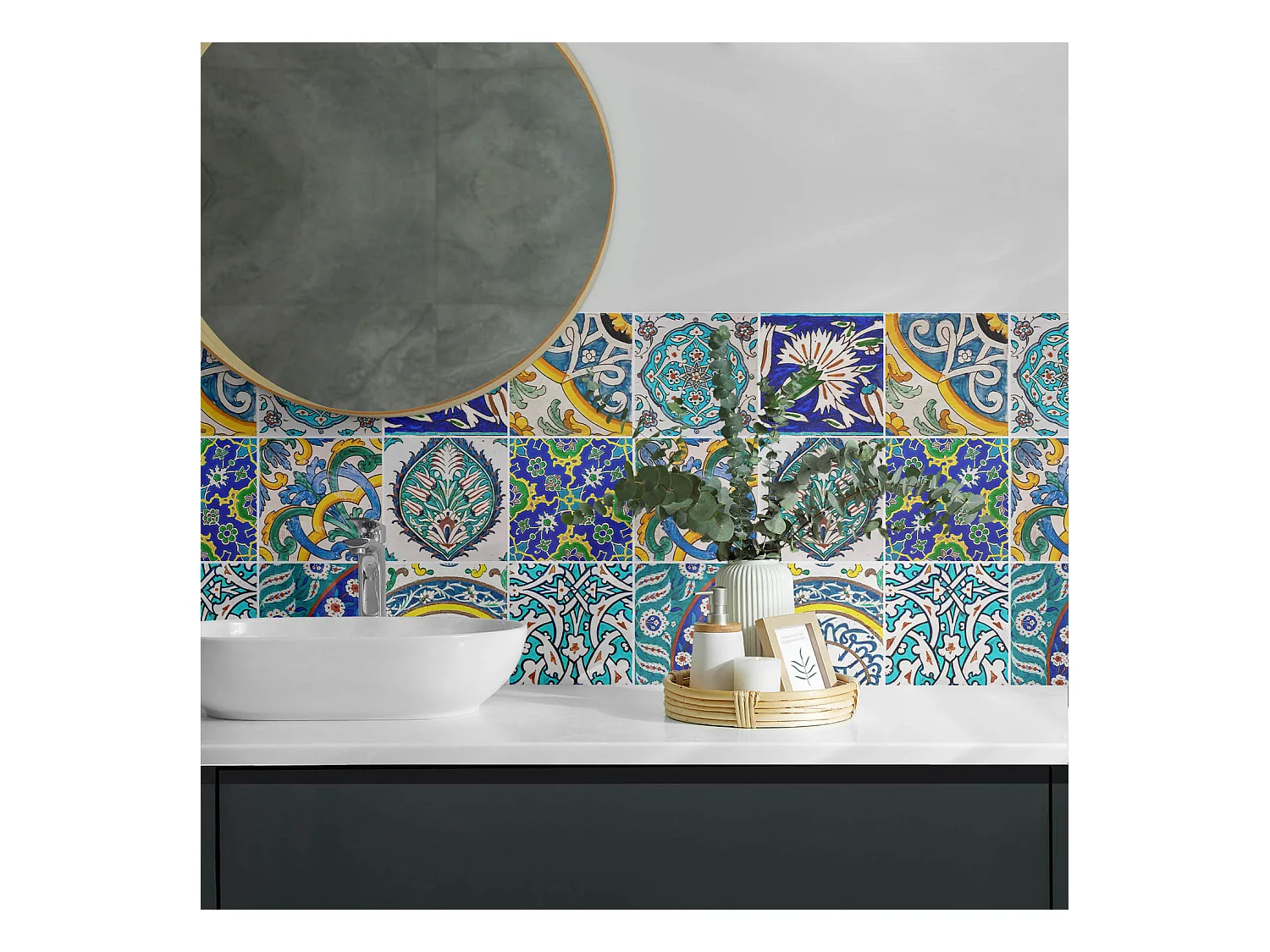 Wandpaneel selbstklebend, Wandverkleidung innen - 100x50 cm - Keramikmuster im Mosaik