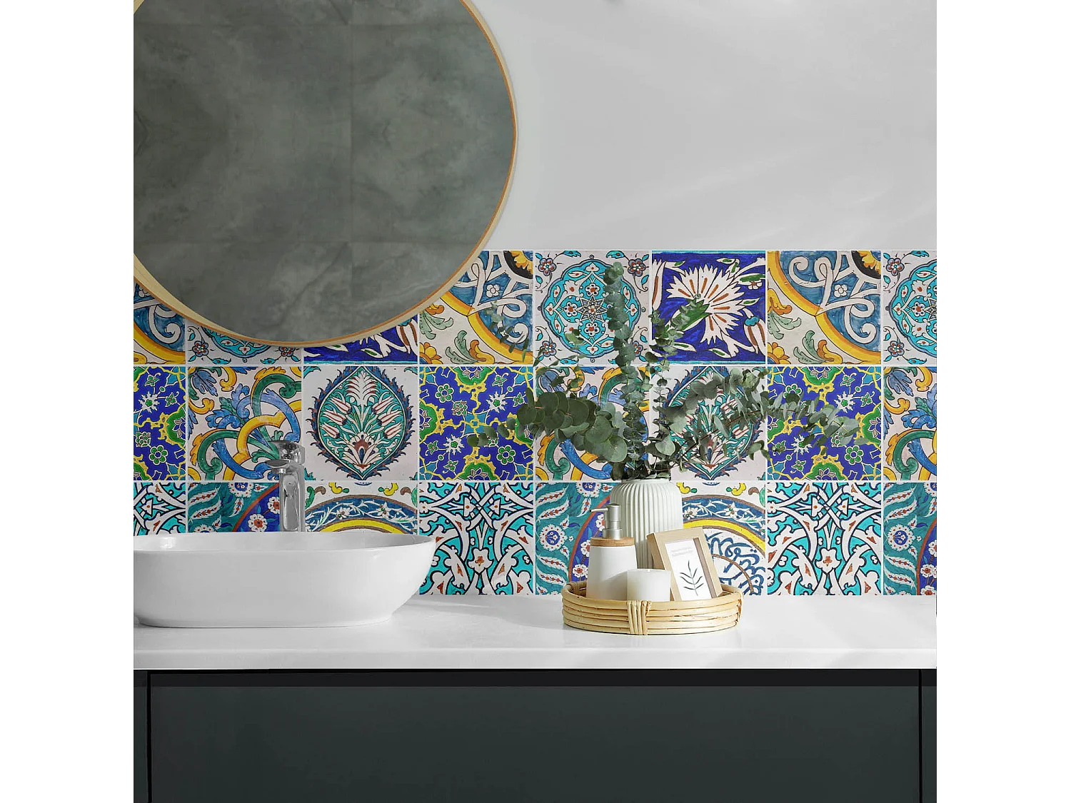 Panneaux muraux autocollants en vinyle imperméable - 100x50 cm - Motifs céramiques en mosaïque