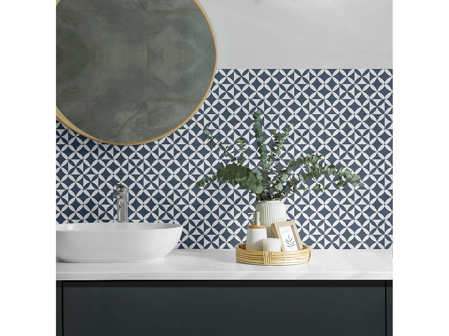 Panneaux muraux autocollants en vinyle imperméable - 10x40x20 cm - Motif de fleurs géométriques