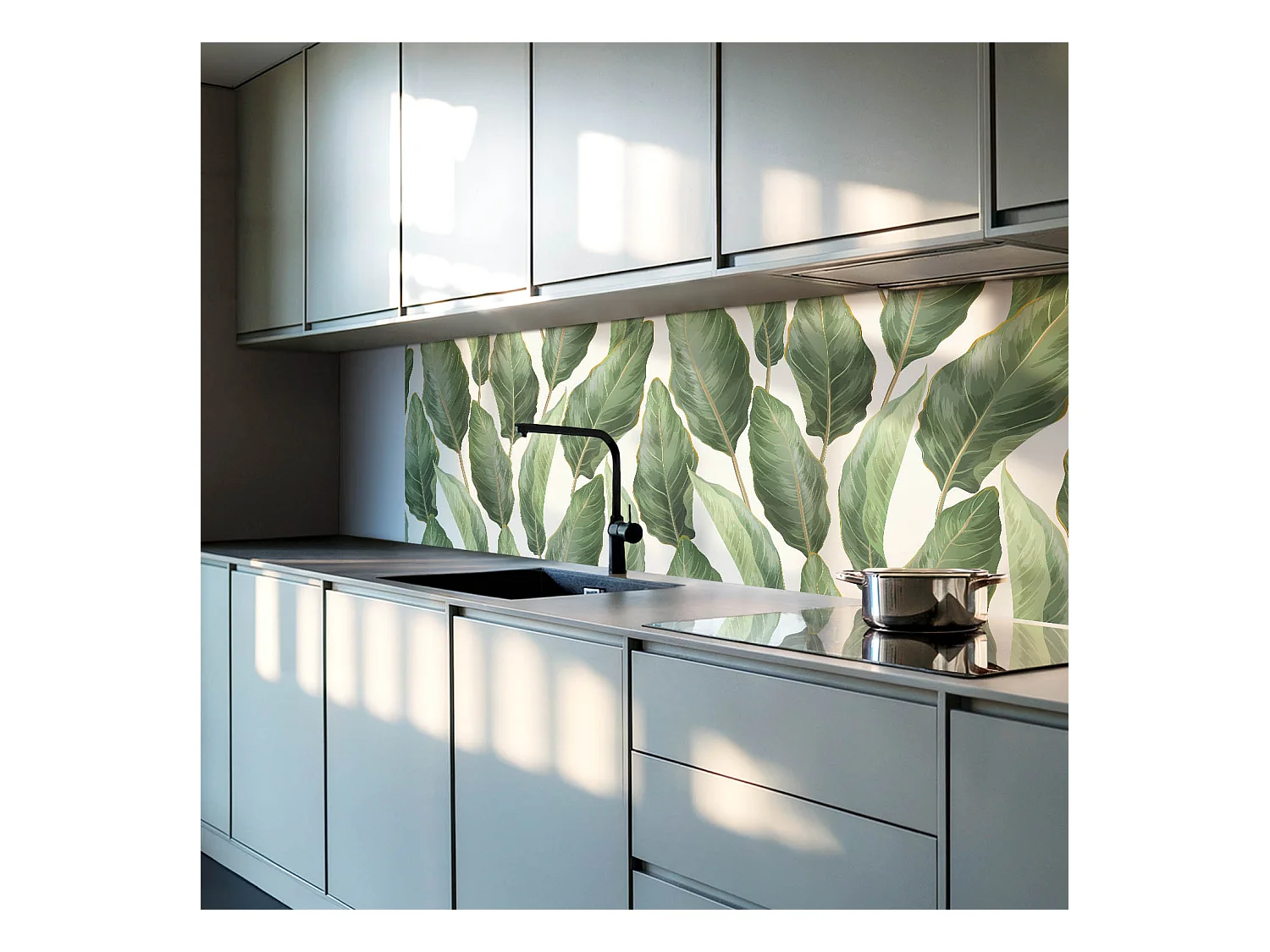 Wandpaneel selbstklebend, Wandverkleidung innen - 100x50 cm - Blätter im tropischen Stil