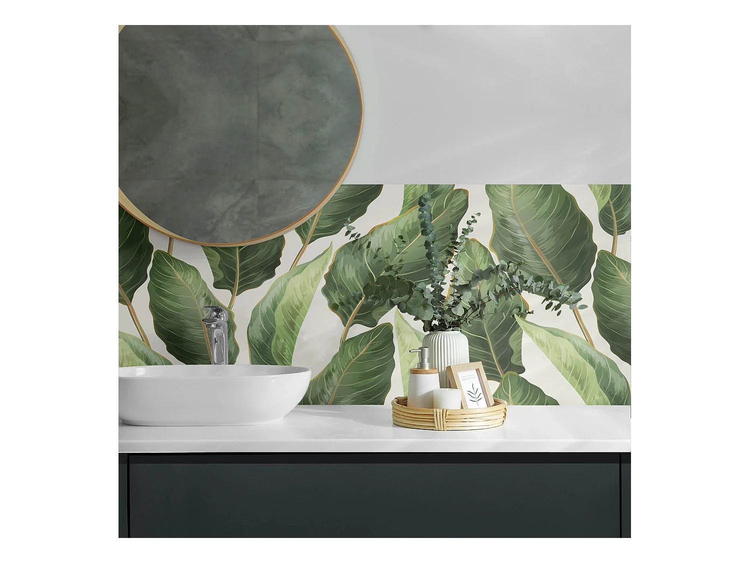 Wandpaneel selbstklebend, Wandverkleidung innen - 100x50 cm - Blätter im tropischen Stil