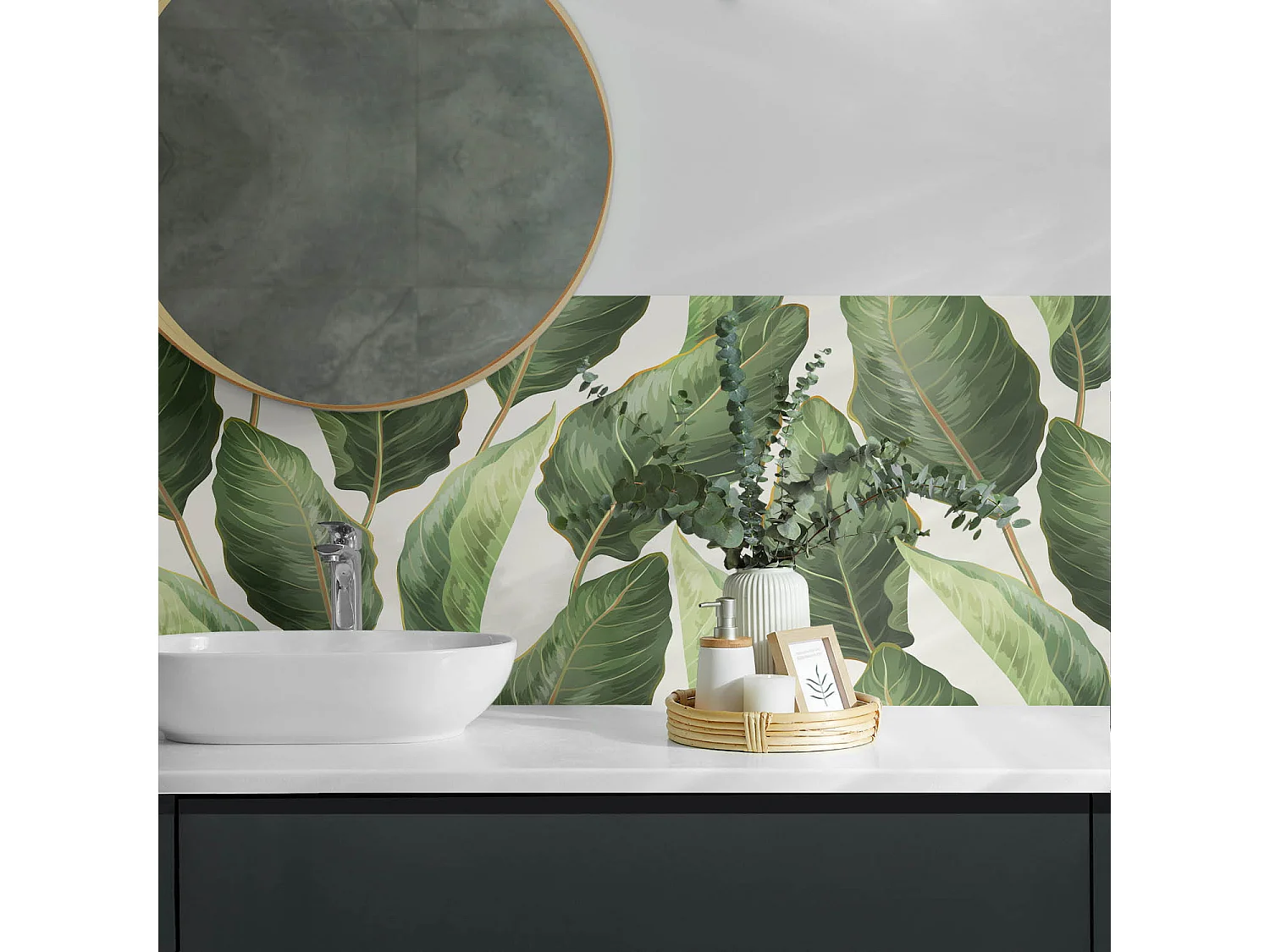 Panneaux muraux autocollants en vinyle imperméable - 100x50 cm - Feuilles de style tropical