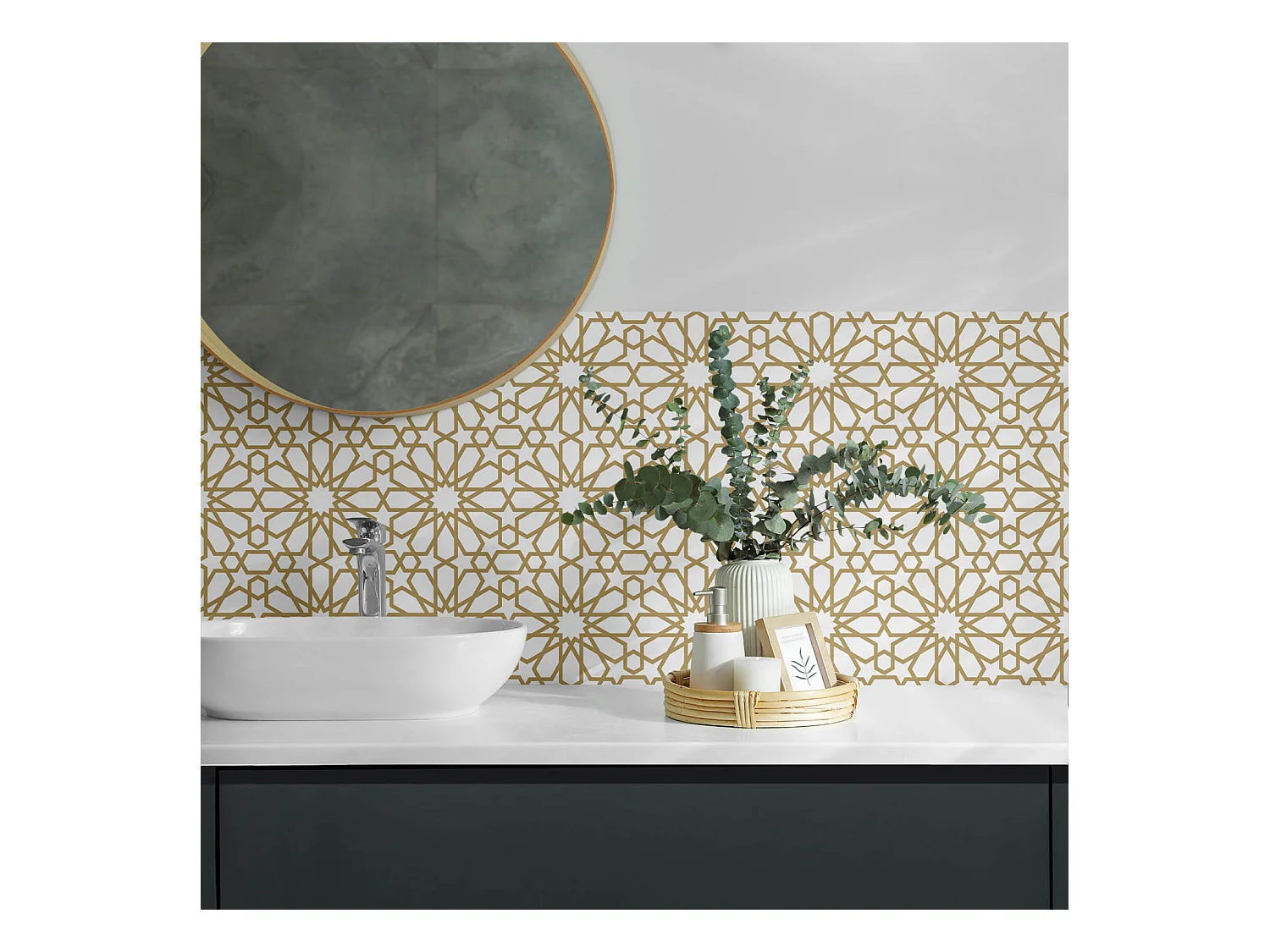 Panneaux muraux autocollants en vinyle imperméable - 100x50 cm - Motif géométrique avec étoiles