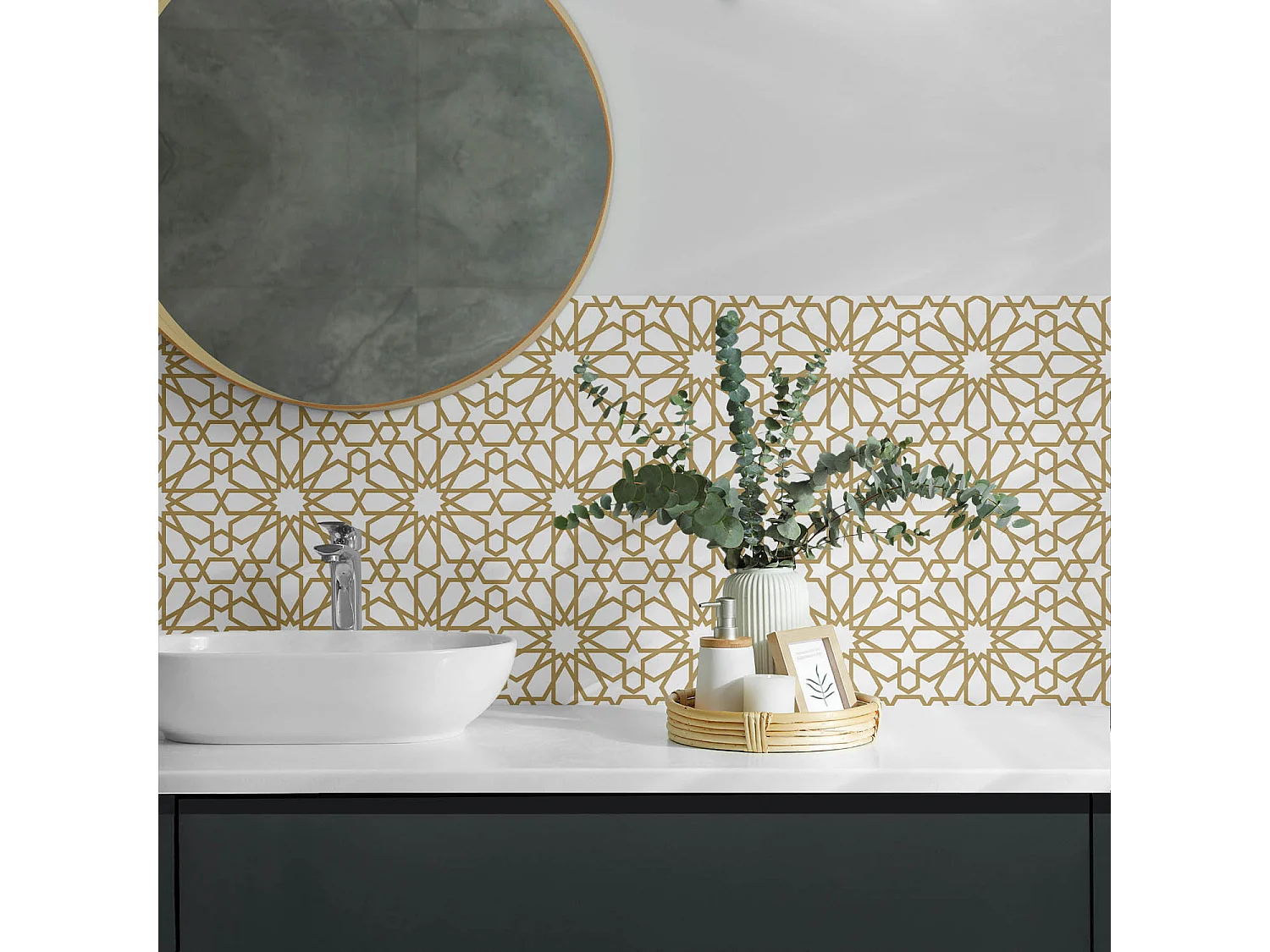 Wandpaneel selbstklebend, Wandverkleidung innen - 100x50 cm - Geometrisches Muster mit Sternen