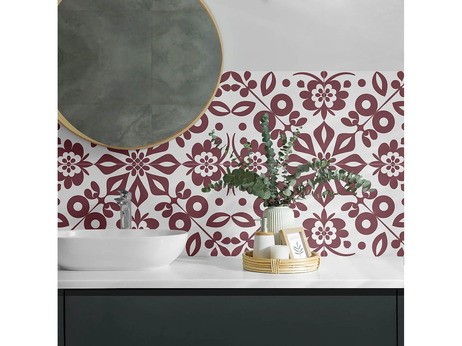 Panneaux muraux autocollants en vinyle imperméable - 120x60 cm - Motif floral avec des feuilles