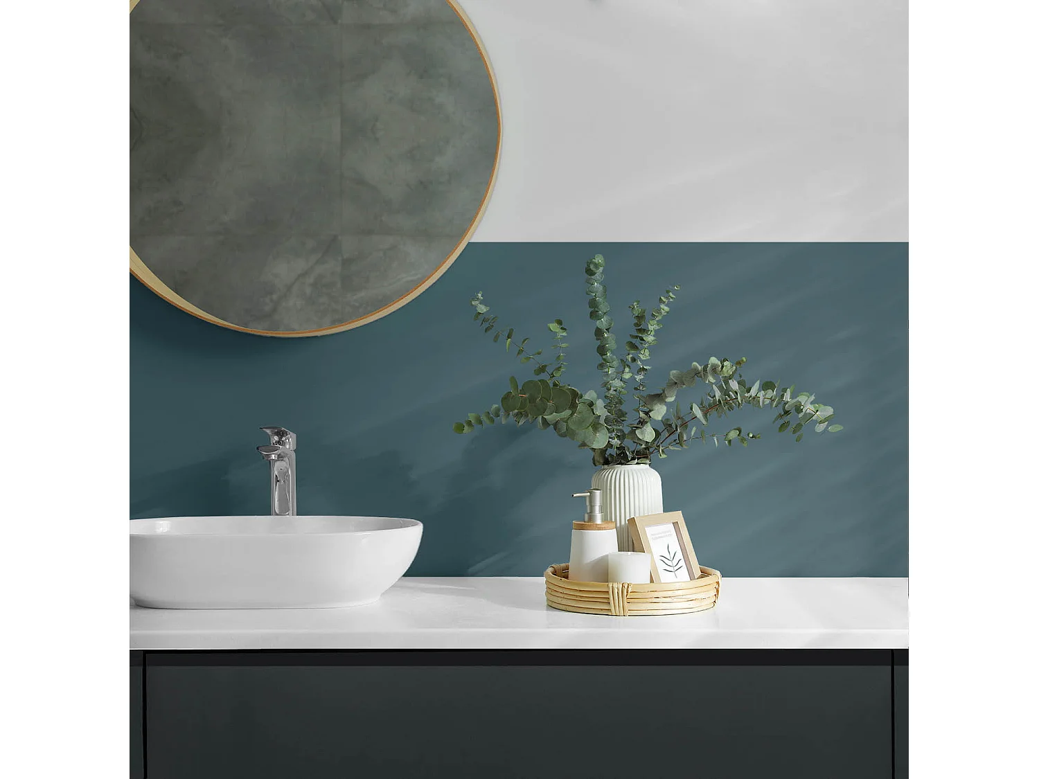 Wandpaneel selbstklebend, Wandverkleidung innen - 100x50 cm - Farbe Dunkelblaugrün