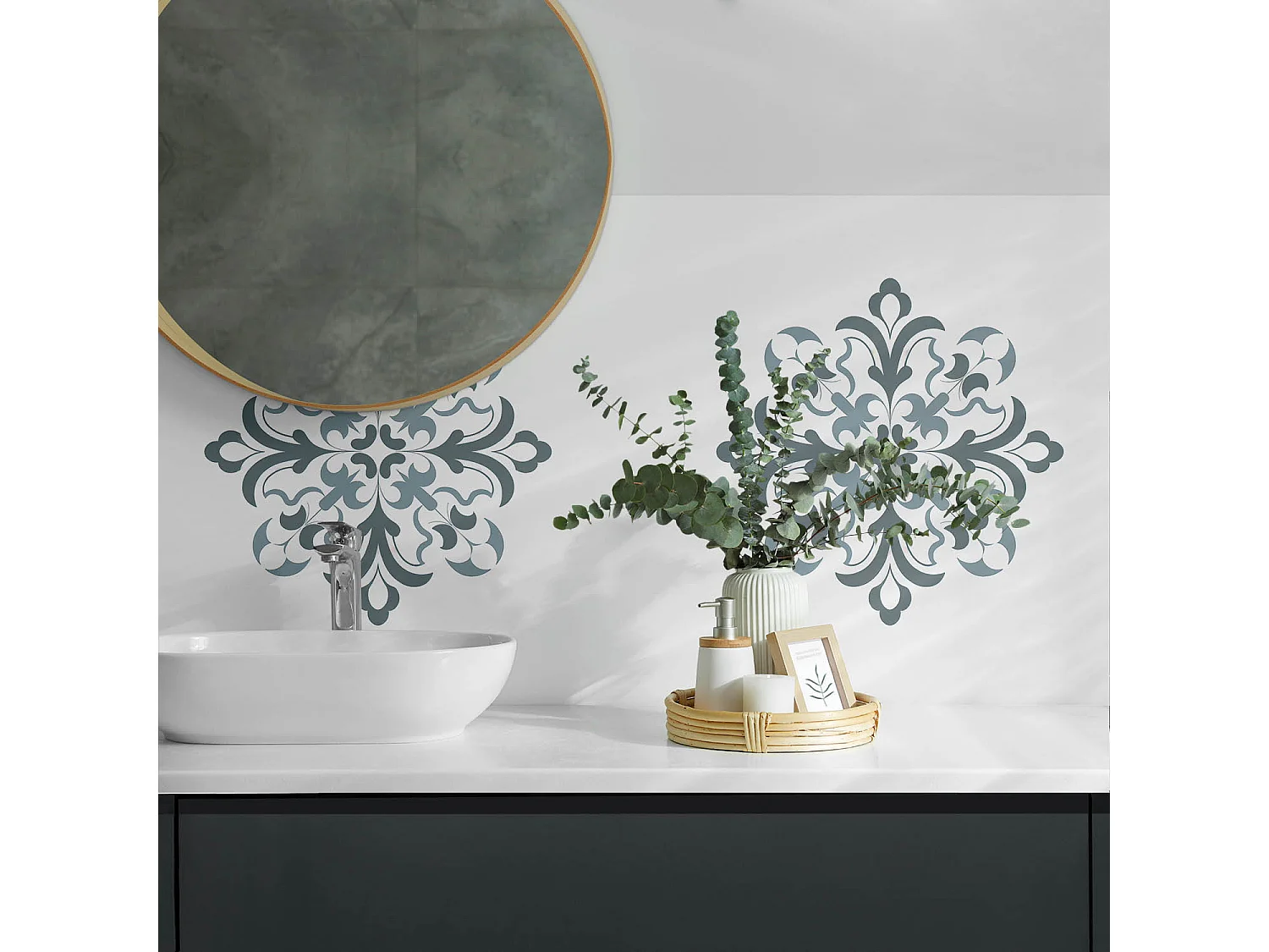 Panneaux muraux autocollants en vinyle imperméable - 120x60 cm - Motif floral en symétrie