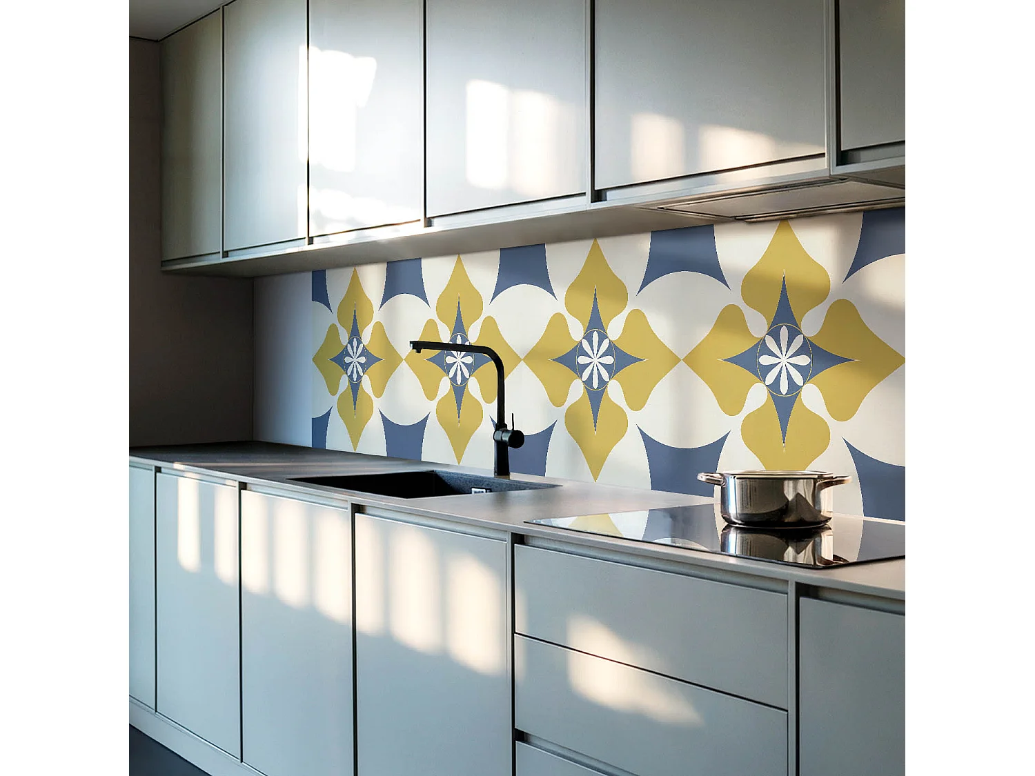 Wandpaneel selbstklebend, Wandverkleidung innen - 100x50 cm - Blumenmuster mit Symmetrie