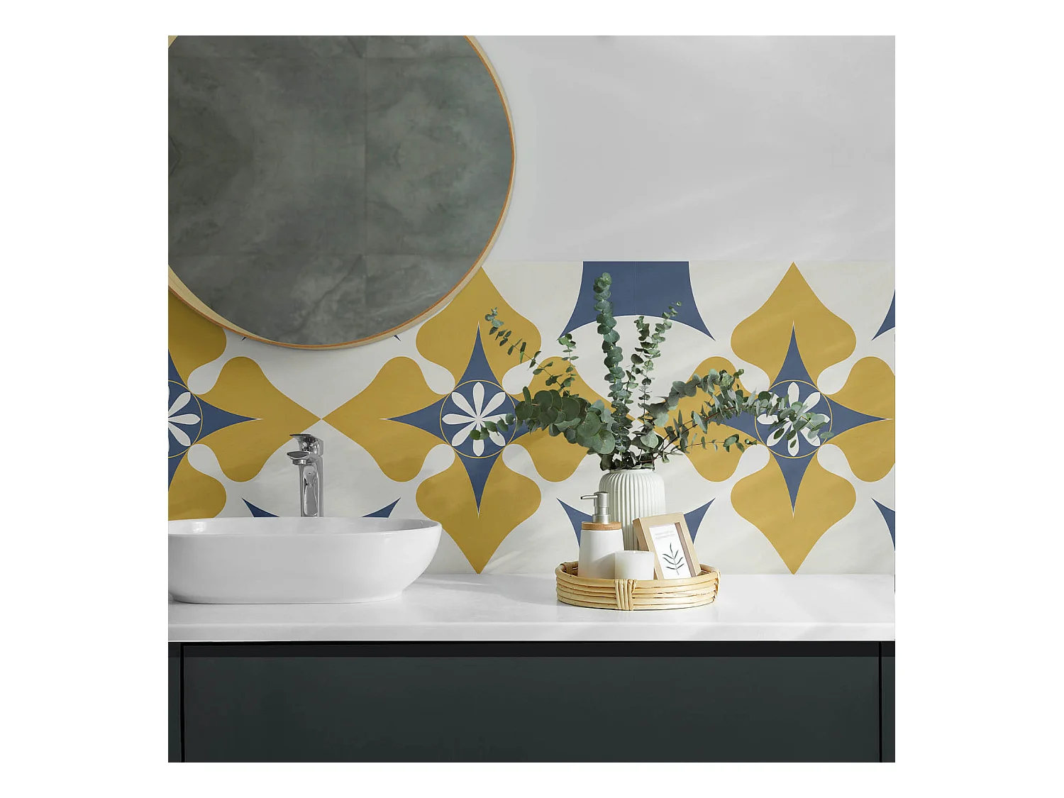 Wandpaneel selbstklebend, Wandverkleidung innen - 100x50 cm - Blumenmuster mit Symmetrie