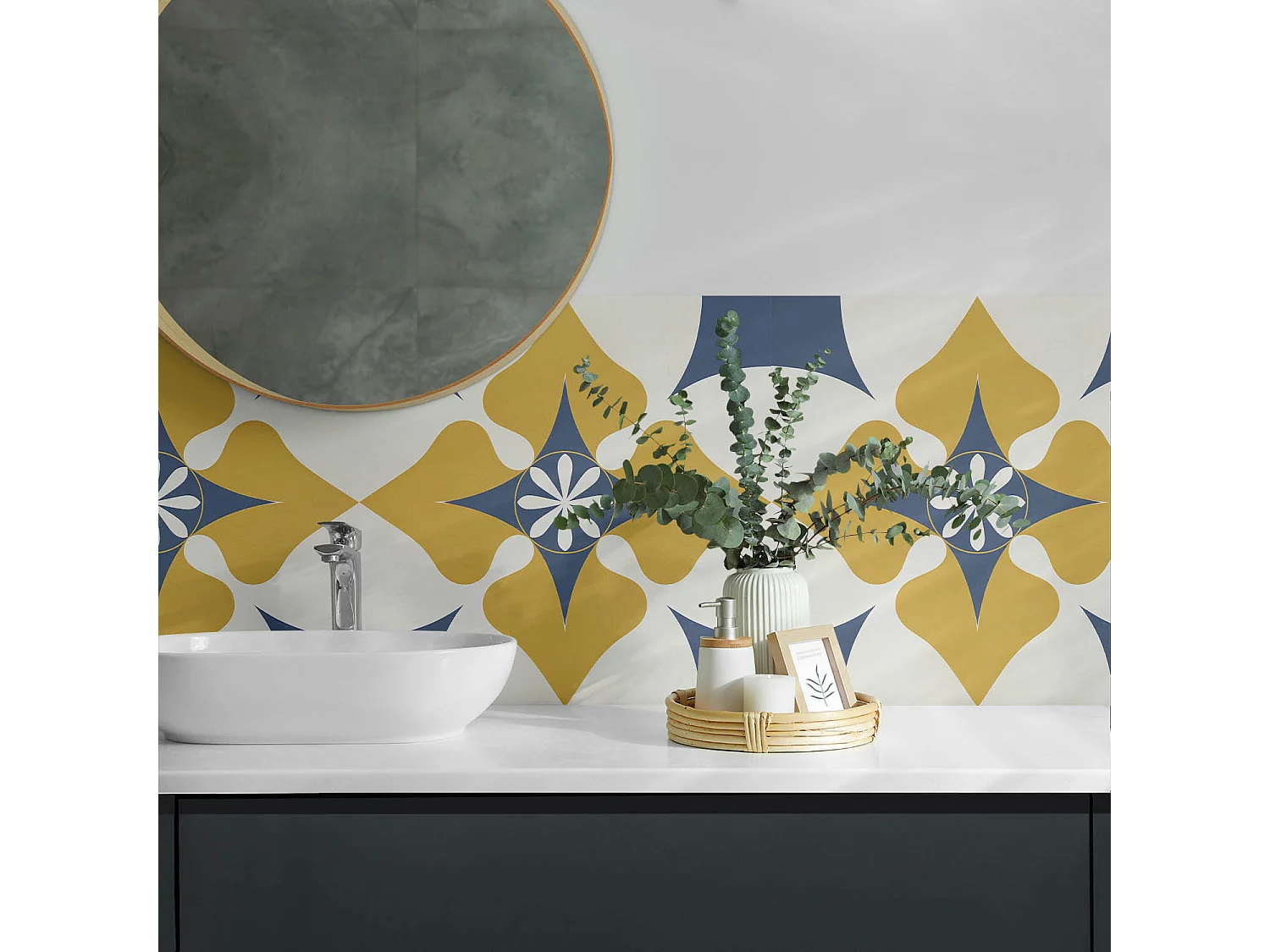 Panneaux muraux autocollants en vinyle imperméable - 100x50 cm - Motif floral avec symétrie