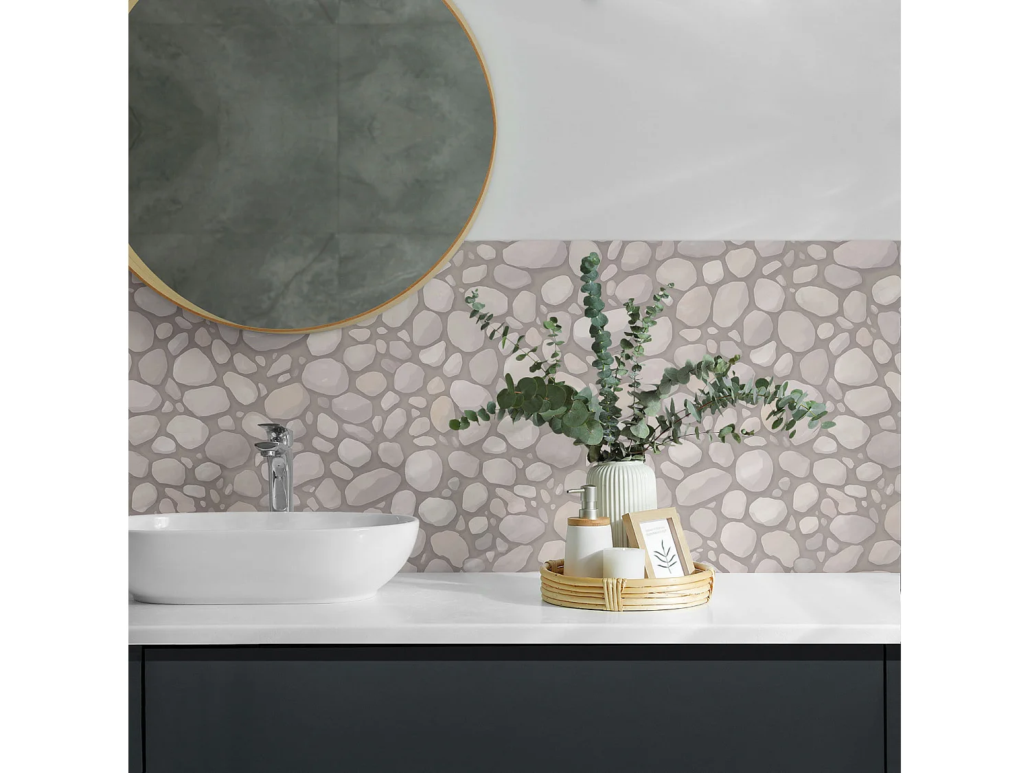 Panneaux muraux autocollants en vinyle imperméable - 4 x 50 x 50 cm - Motif en pierre naturelle