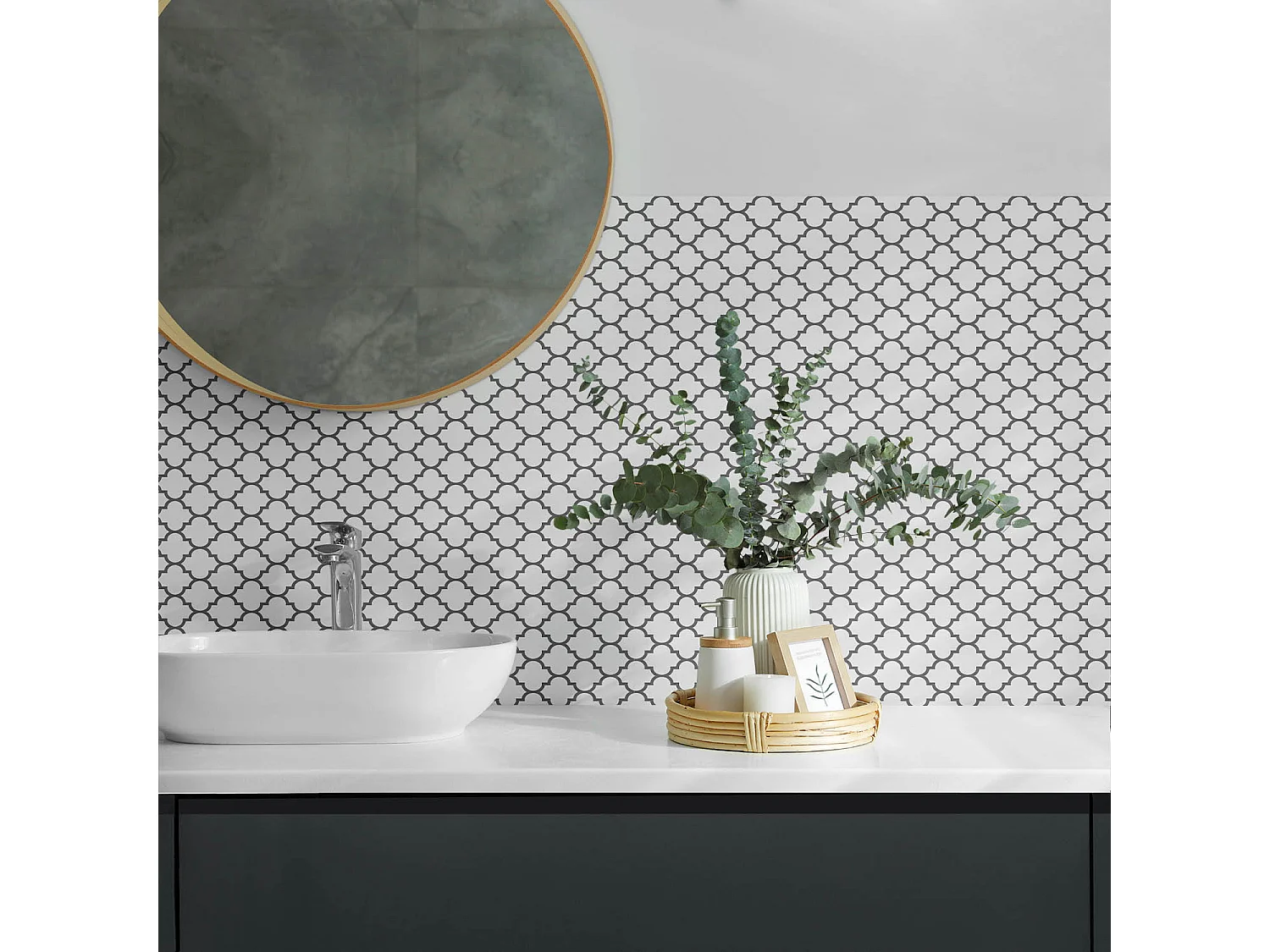 Panneaux muraux autocollants en vinyle imperméable - 6x60x30 cm - Modèle avec des formes symétriques