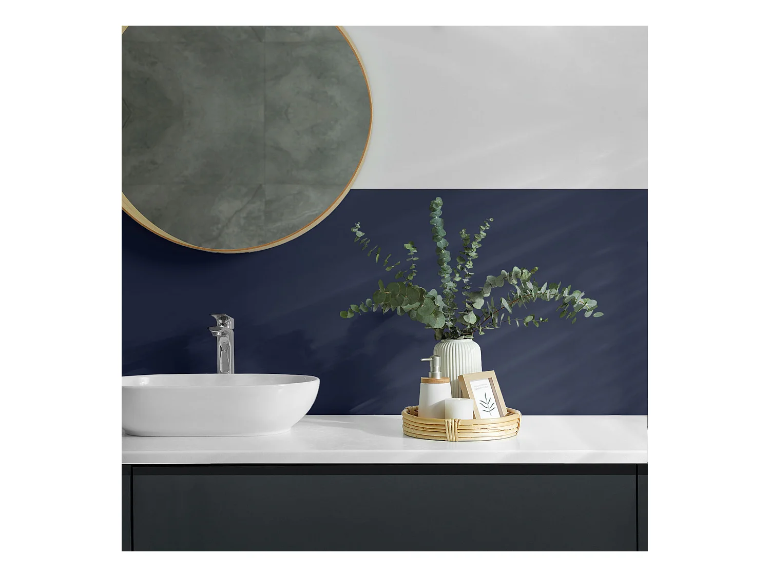 Wandpaneel selbstklebend, Wandverkleidung innen - 4 x 50 x 50 cm - Dunkle marineblaue Farbe