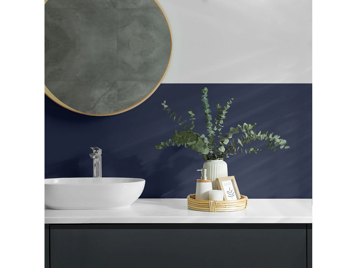 Panneaux muraux autocollants en vinyle imperméable - 4 x 50 x 50 cm - Couleur bleu marine foncé