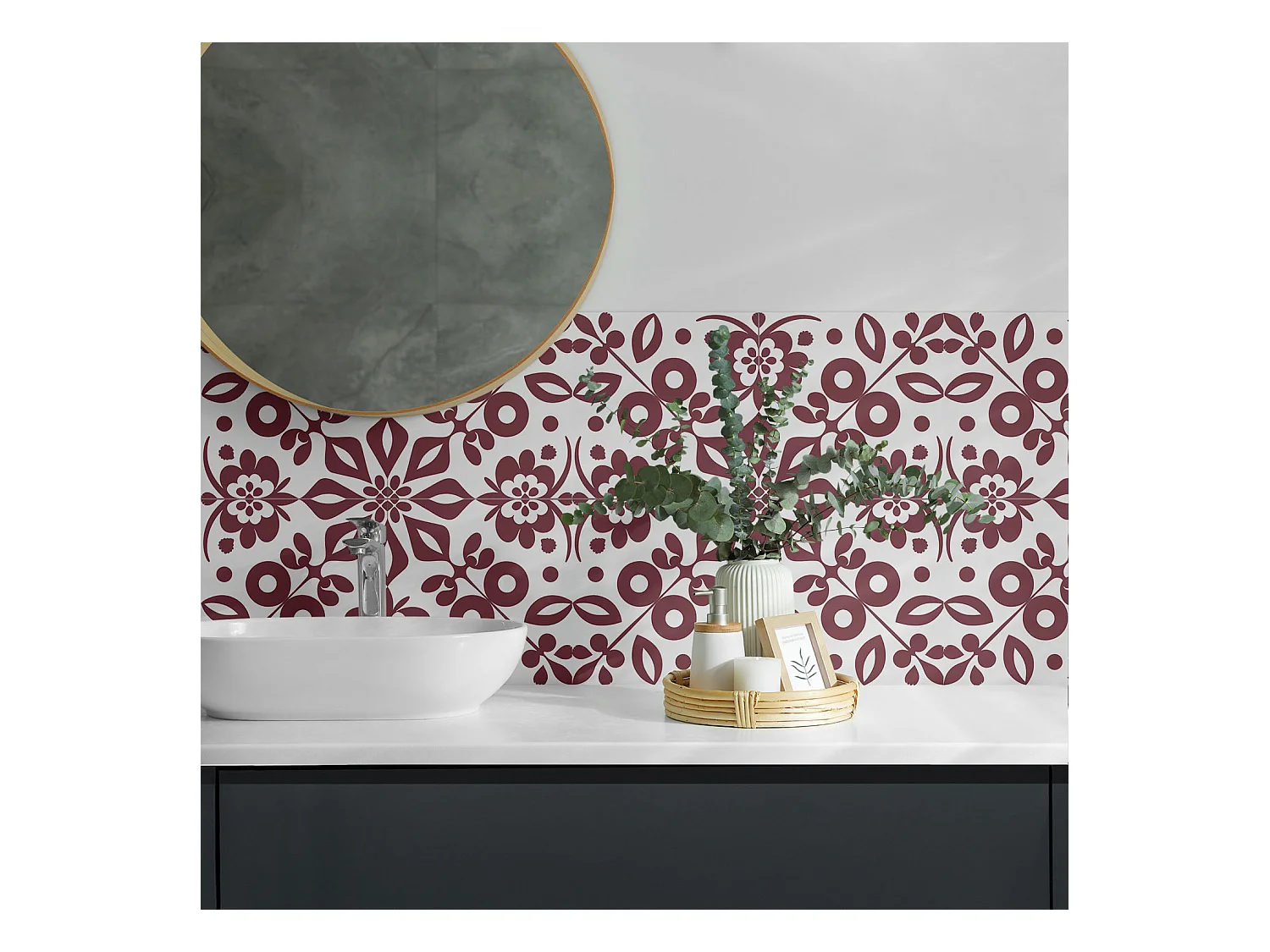 Wandpaneel selbstklebend, Wandverkleidung innen - 4 x 50 x 50 cm - Blumenmuster mit Blättern