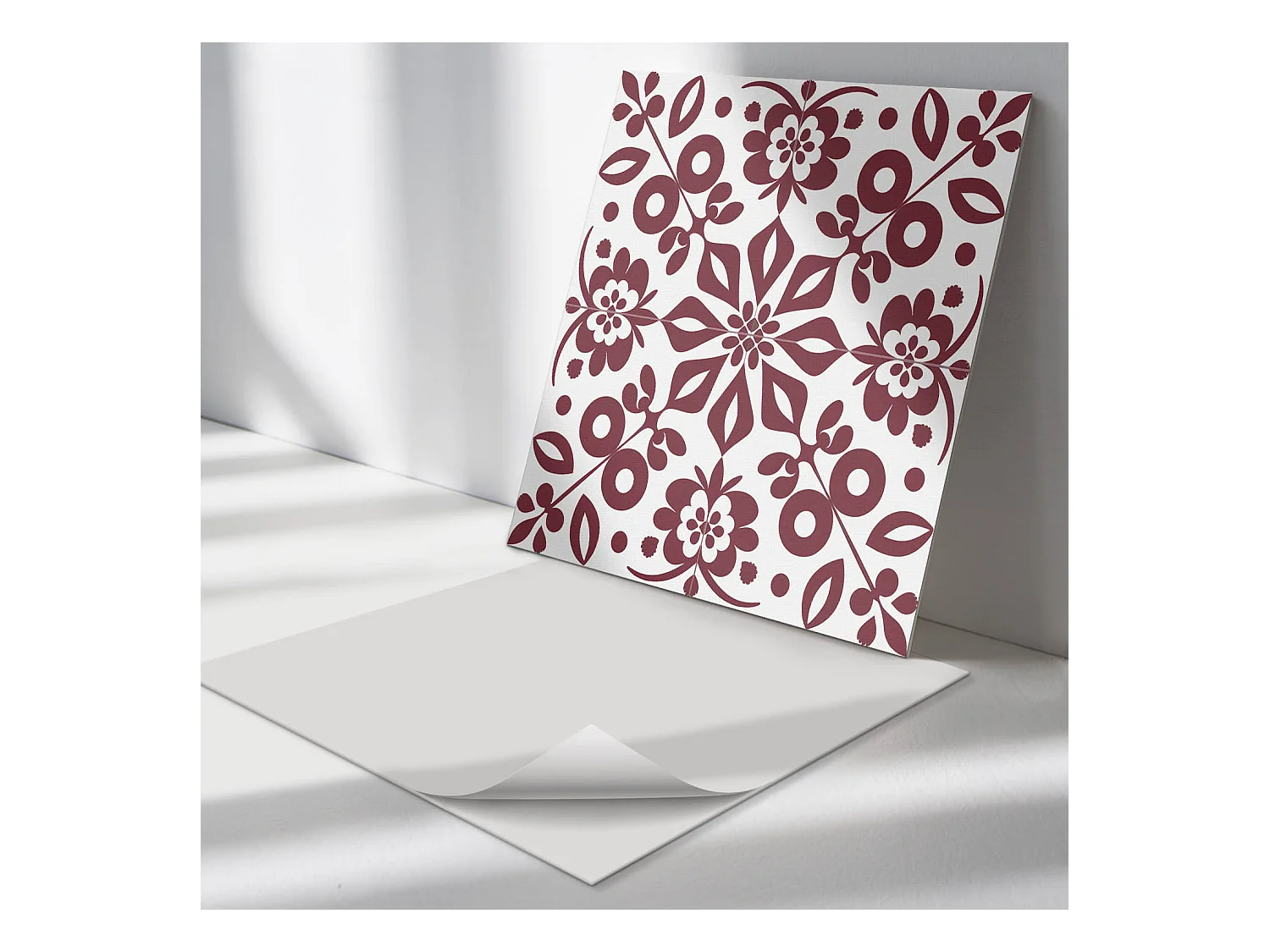 Panneaux muraux autocollants en vinyle imperméable - 4 x 50 x 50 cm - Motif floral avec des feuilles
