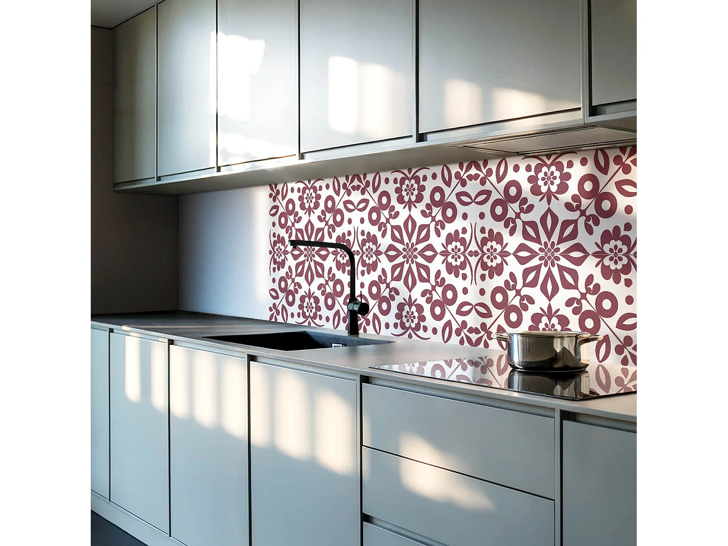 Panneaux muraux autocollants en vinyle imperméable - 4 x 50 x 50 cm - Motif floral avec des feuilles