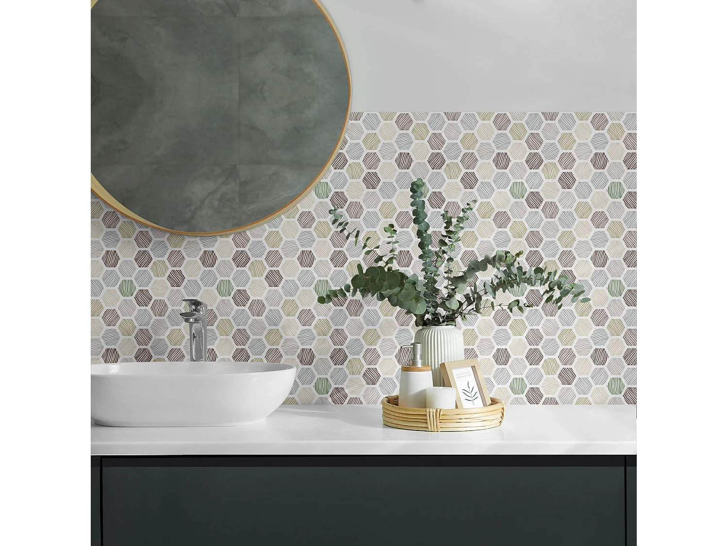 Wandpaneel selbstklebend, Wandverkleidung innen - 10x40x20 cm - Sechseckiges Muster mit Linien