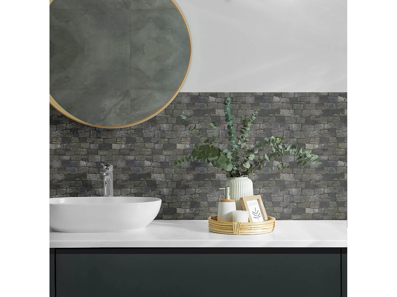 Wandpaneel selbstklebend, Wandverkleidung innen - 100x50 cm - Textur der Steinmauer