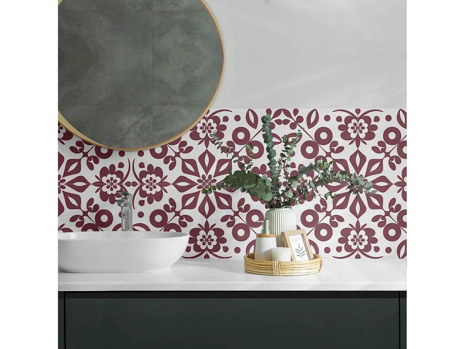 Panneaux muraux autocollants en vinyle imperméable - 100x50 cm - Motif floral avec des feuilles