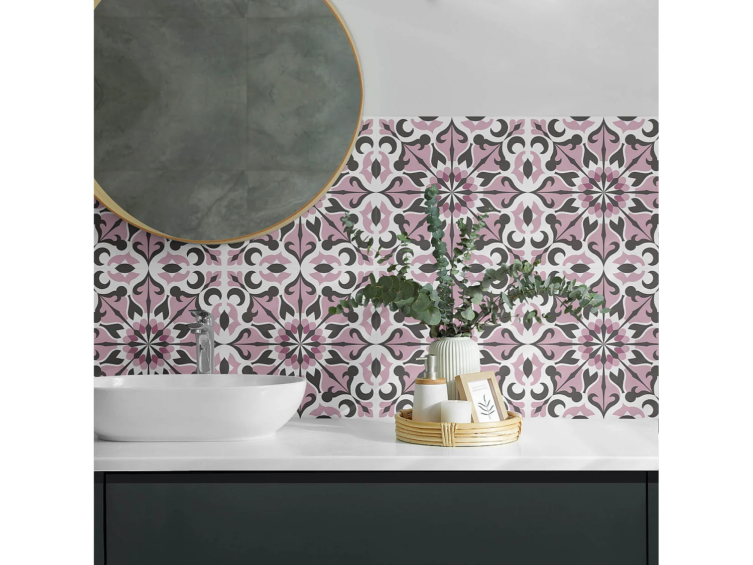 Panneaux muraux autocollants en vinyle imperméable - 6x60x30 cm - Motif végétal en symétrie