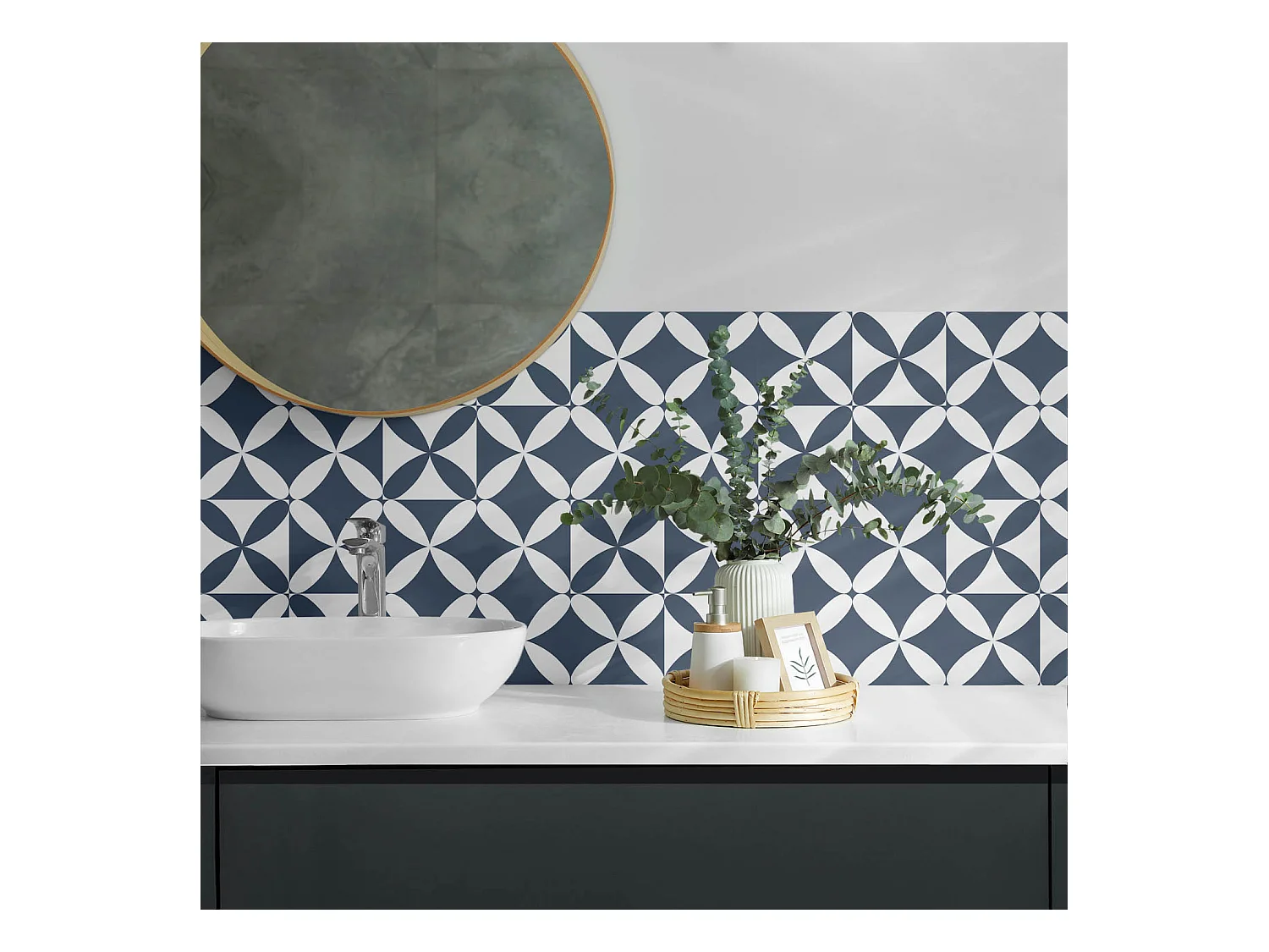 Wandpaneel selbstklebend, Wandverkleidung innen - 100x50 cm - Geometrisches Blumenmuster