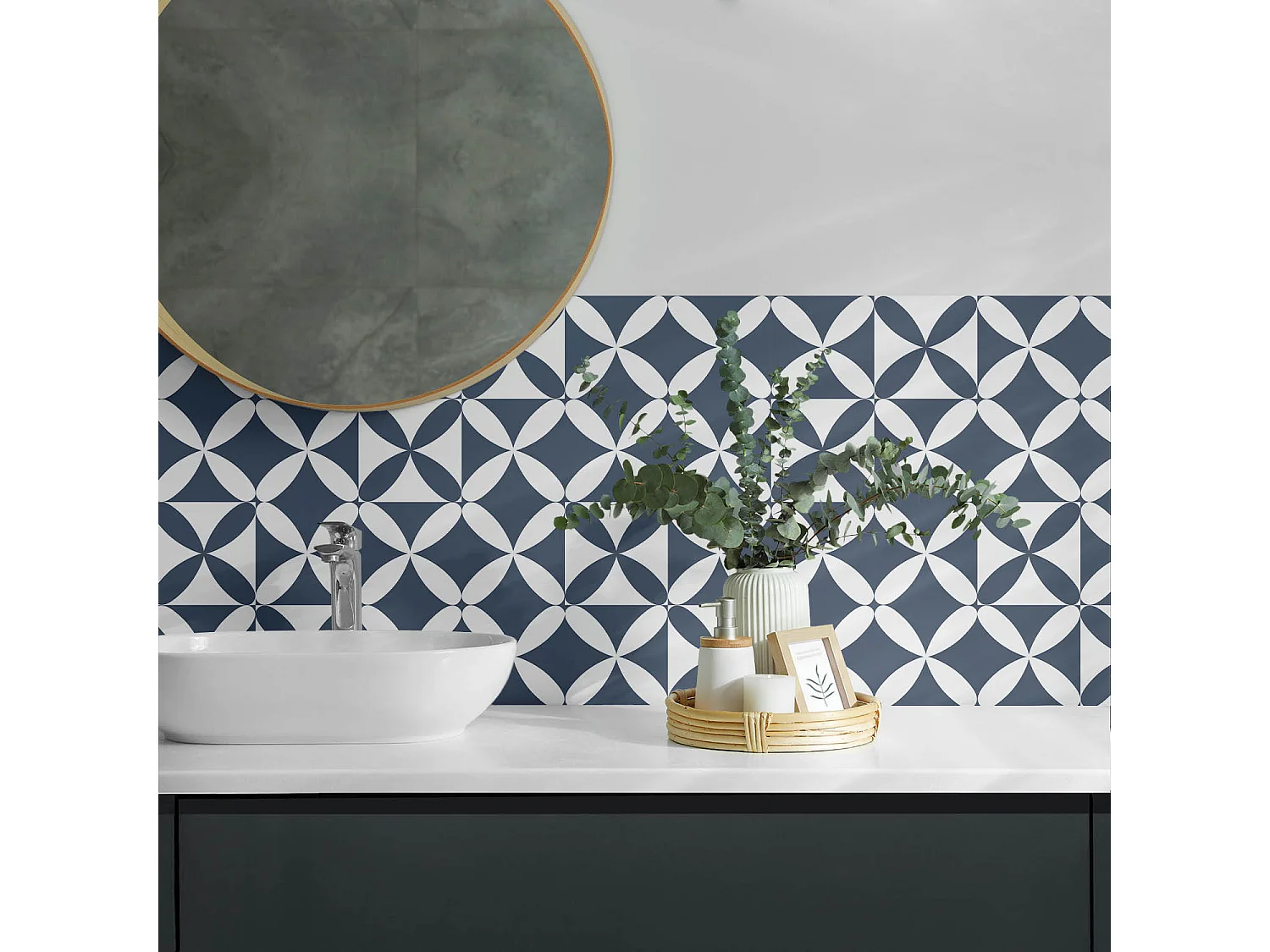 Wandpaneel selbstklebend, Wandverkleidung innen - 100x50 cm - Geometrisches Blumenmuster