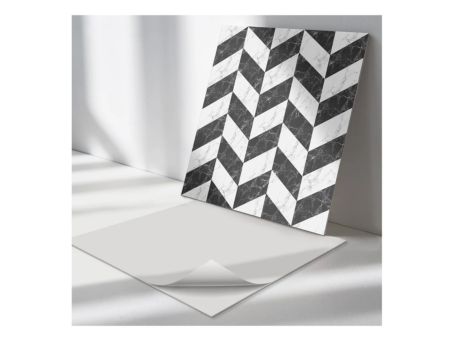 Panneaux muraux autocollants en vinyle imperméable - 4 x 50 x 50 cm - Motif à chevrons en marbre