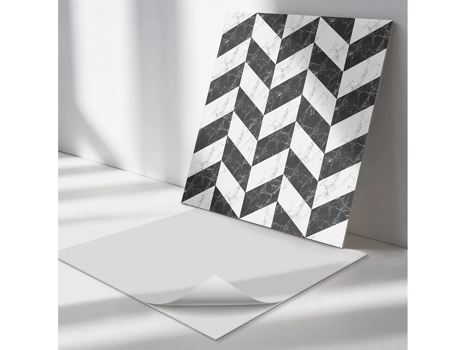 Wandpaneel selbstklebend, Wandverkleidung innen - 4 x 50 x 50 cm - Marmor-Fischgrätenmuster