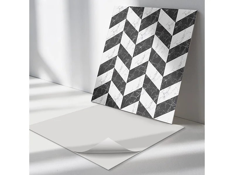 Wandpaneel selbstklebend, Wandverkleidung innen - 4 x 50 x 50 cm - Marmor-Fischgrätenmuster