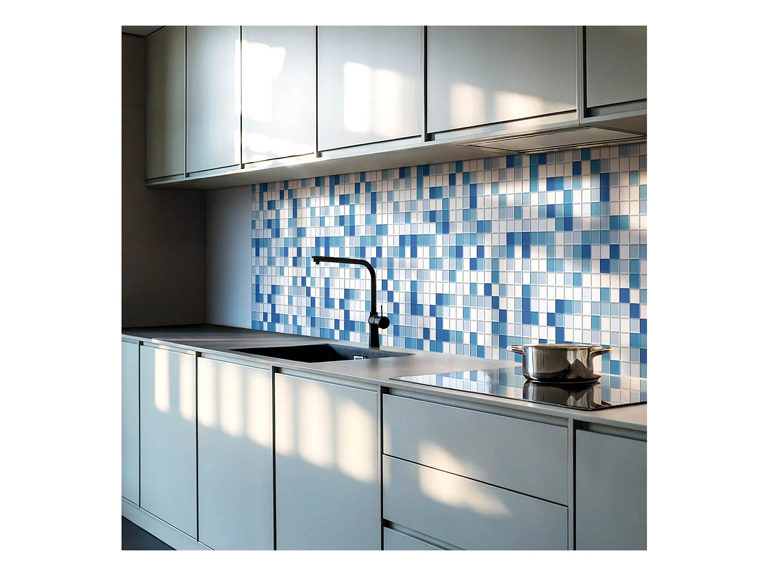 Panneaux muraux autocollants en vinyle imperméable - 120x60 cm - Mosaïque dans les tons de bleu