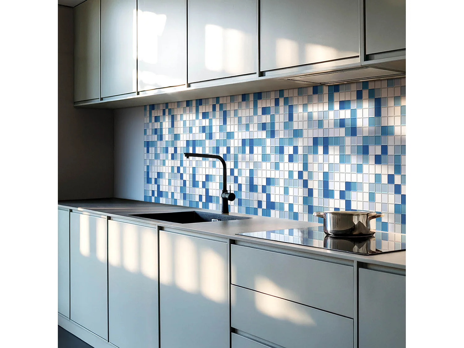 Panneaux muraux autocollants en vinyle imperméable - 120x60 cm - Mosaïque dans les tons de bleu