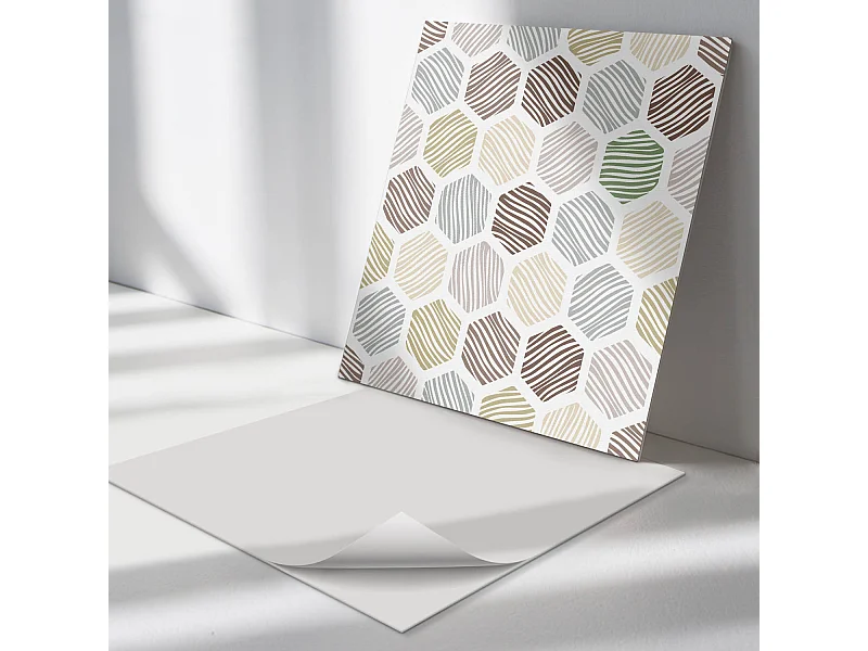 Wandpaneel selbstklebend, Wandverkleidung innen - 4 x 50 x 50 cm - Sechseckiges Muster mit Linien