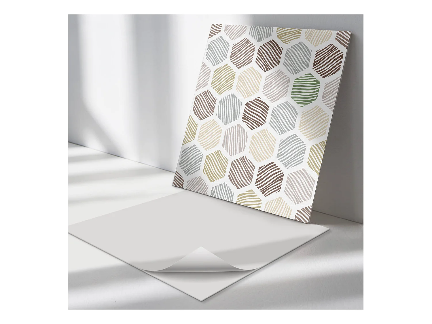 Wandpaneel selbstklebend, Wandverkleidung innen - 4 x 50 x 50 cm - Sechseckiges Muster mit Linien