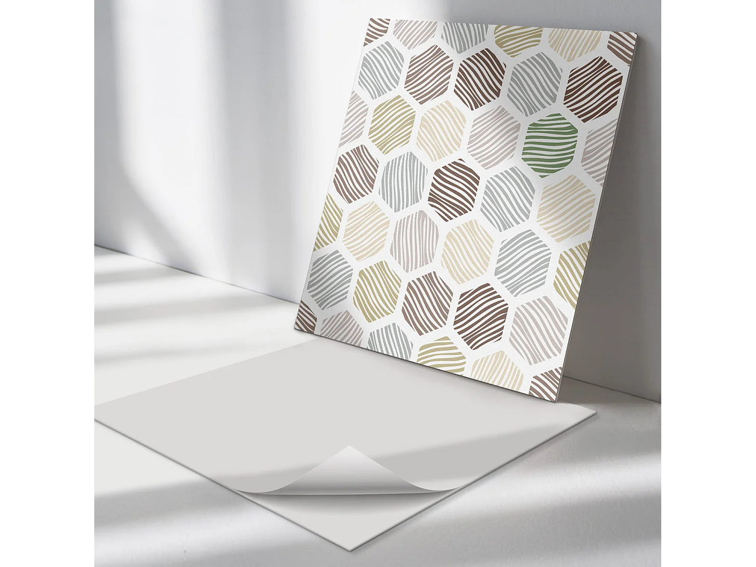 Wandpaneel selbstklebend, Wandverkleidung innen - 4 x 50 x 50 cm - Sechseckiges Muster mit Linien