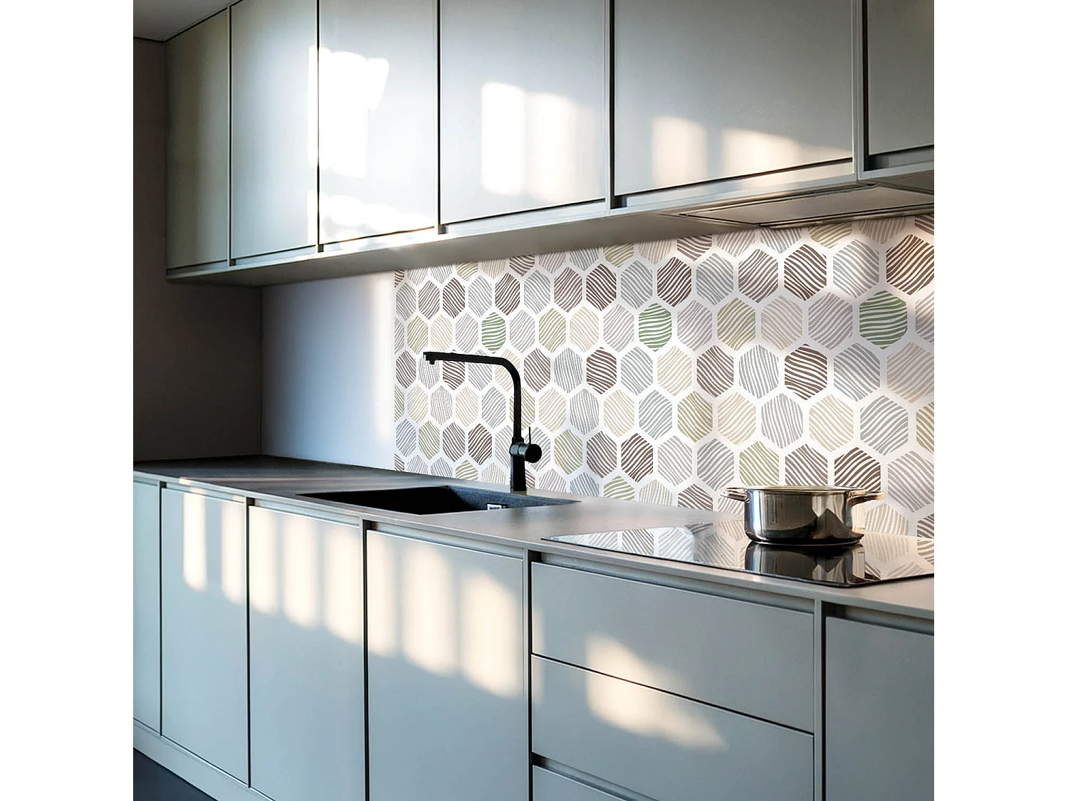 Wandpaneel selbstklebend, Wandverkleidung innen - 4 x 50 x 50 cm - Sechseckiges Muster mit Linien