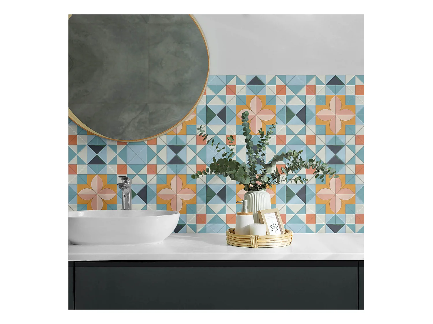 Wandpaneel selbstklebend, Wandverkleidung innen - 6x60x30 cm - Geometrisches Muster mit einer Blume