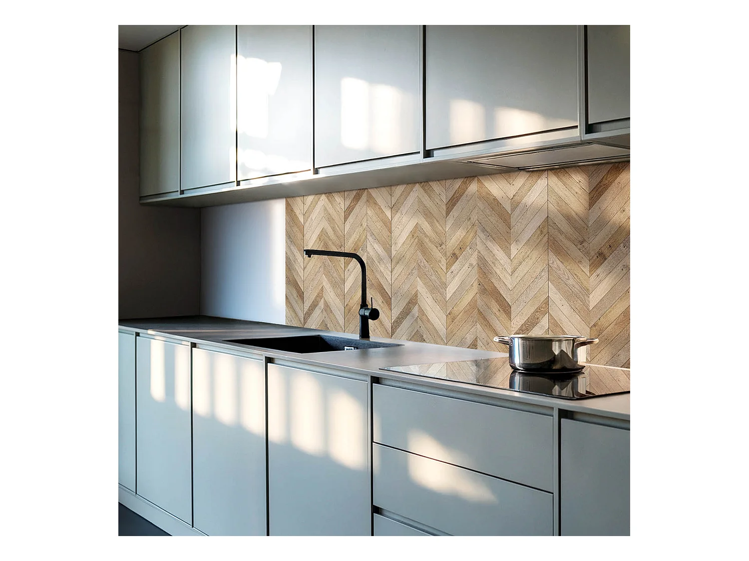 Wandpaneel selbstklebend, Wandverkleidung innen - 4 x 50 x 50 cm - Fischgrätenmuster aus Holz