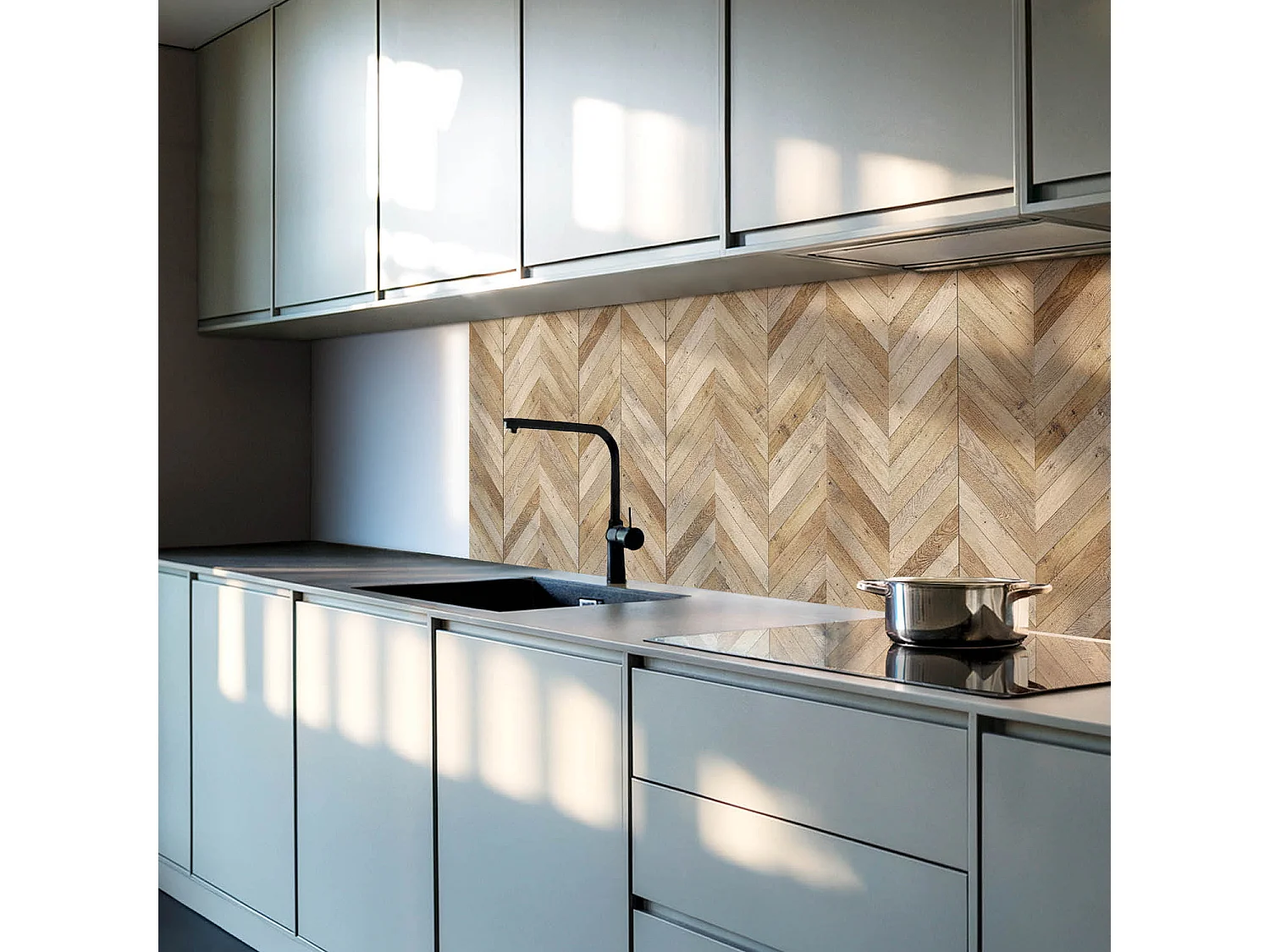 Panneaux muraux autocollants en vinyle imperméable - 4 x 50 x 50 cm - Motif à chevrons en bois